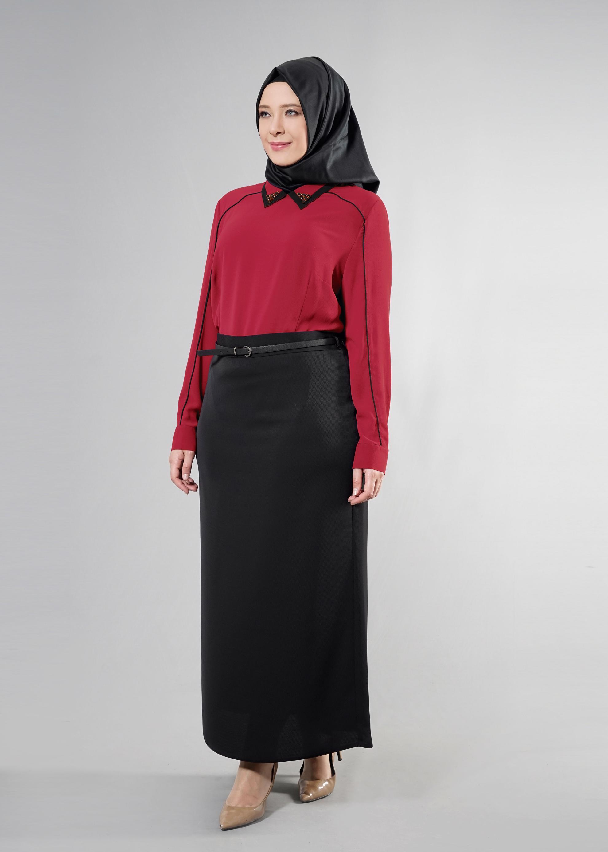 Tesettür giyim KIRMIZI 2568 Lima Tesettür Bluz 44/50 TEK46