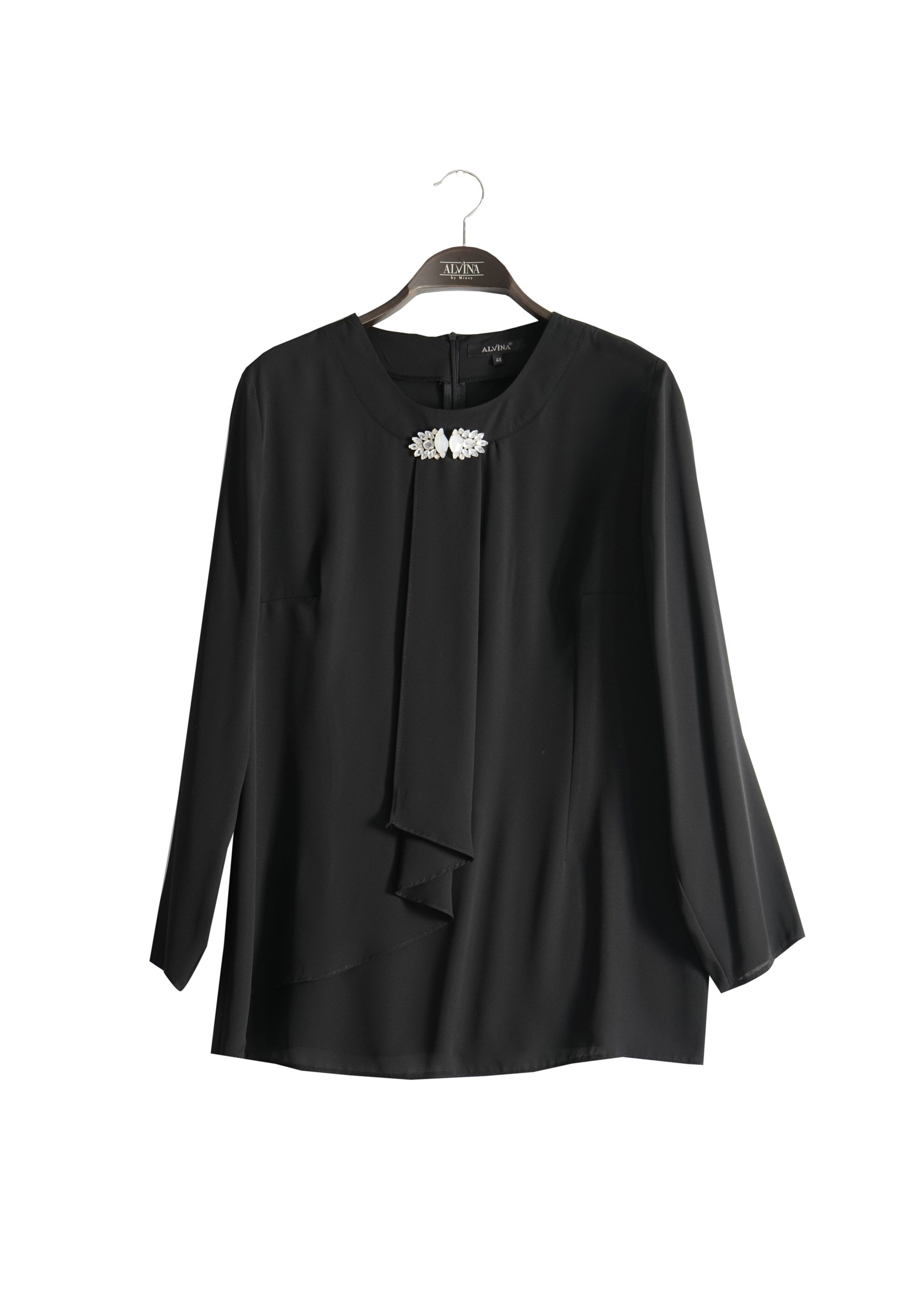 Tesettür giyim SİYAH YAKASI BROŞ DETAYLI BLUZ 2569