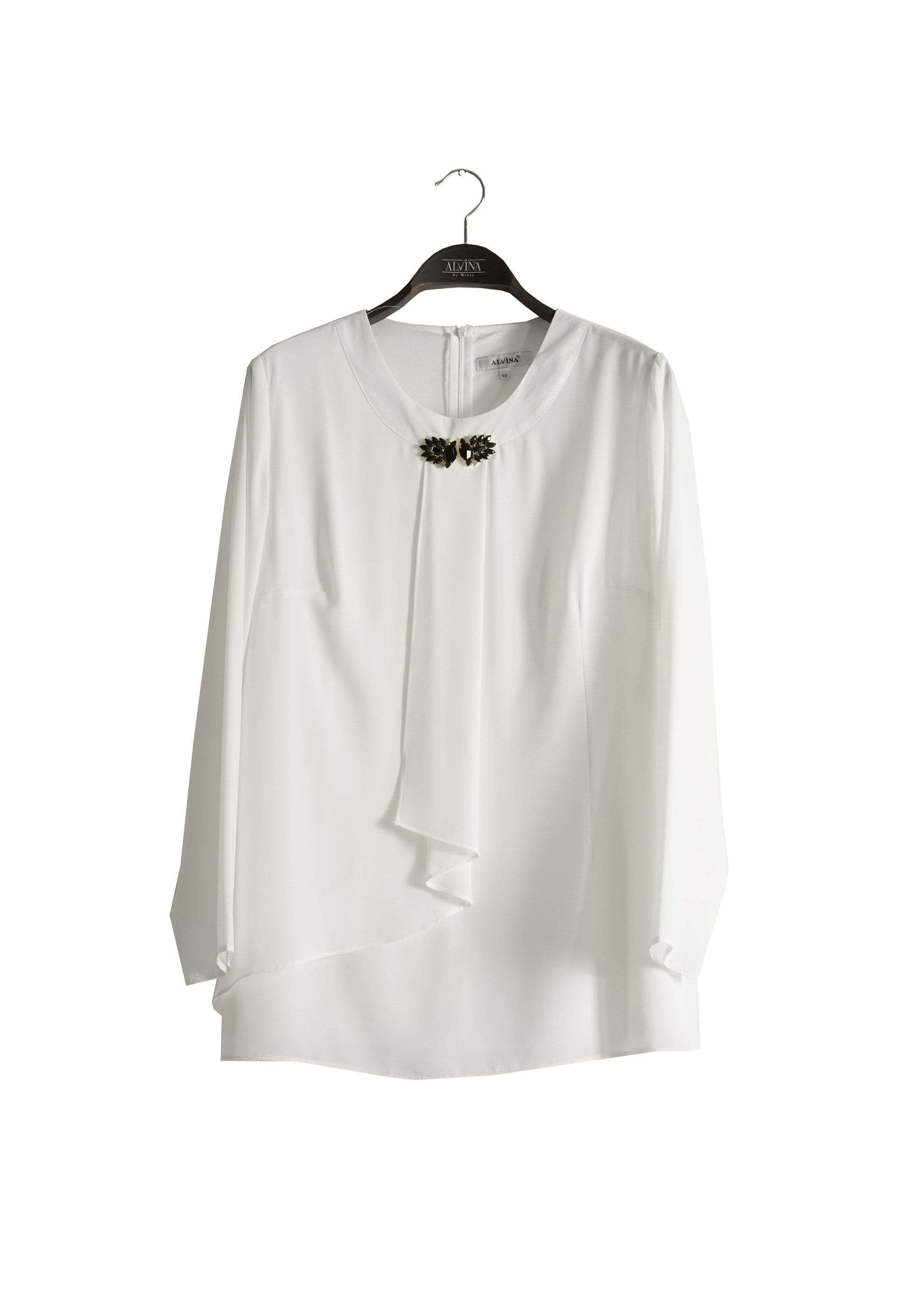 Tesettür giyim BEYAZ YAKASI BROŞ DETAYLI BLUZ 2569