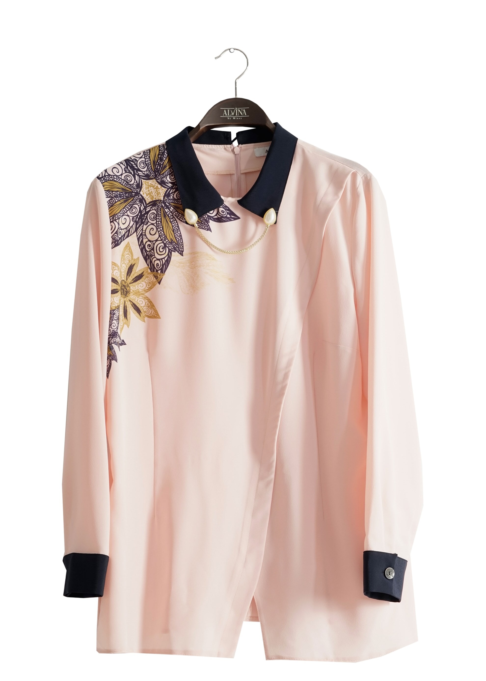 Tesettür giyim PUDRA ÇİÇEK İŞLEME DESENLİ BLUZ 2570 