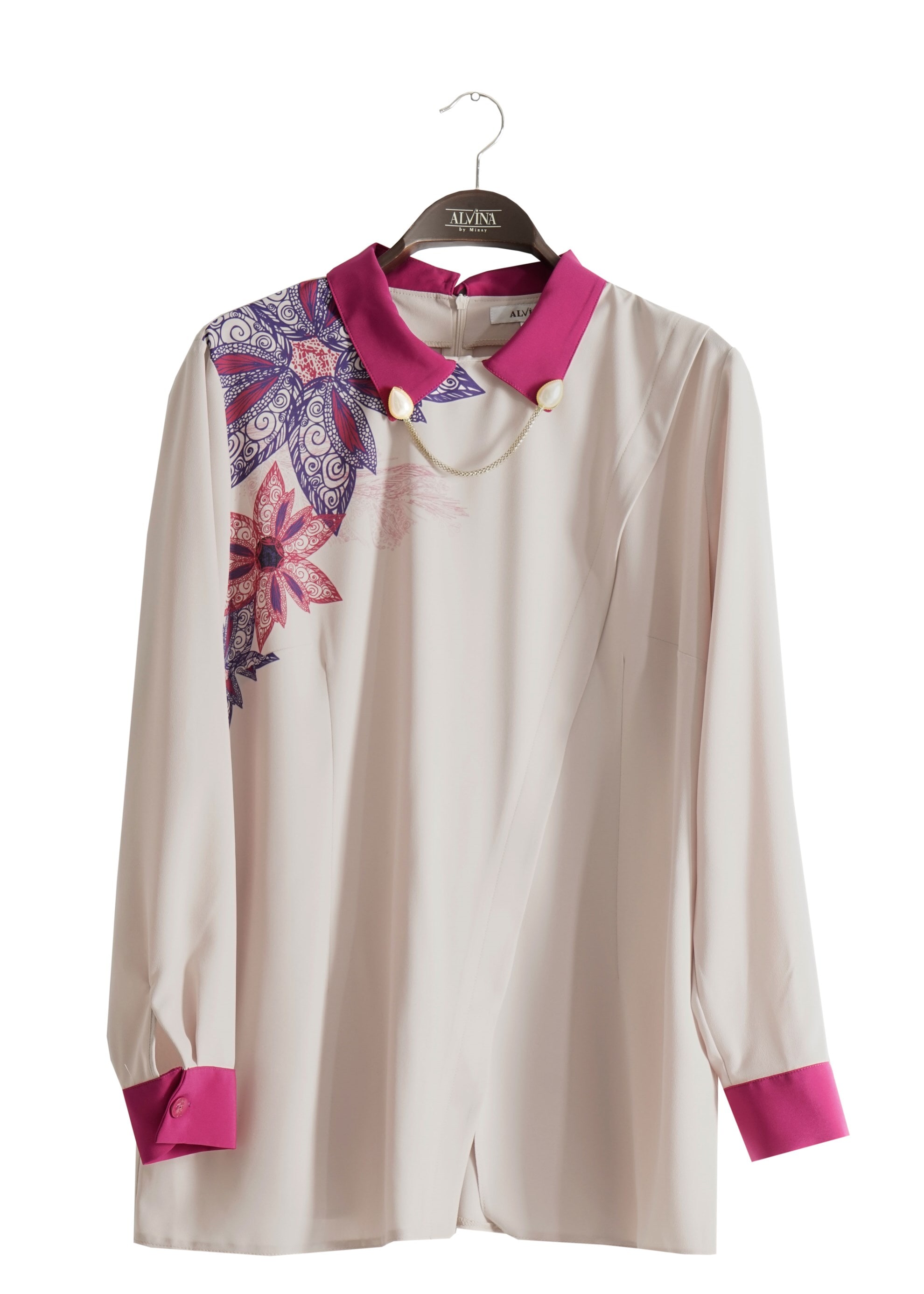 Tesettür giyim GRİ ÇİÇEK İŞLEME DESENLİ BLUZ 2570 