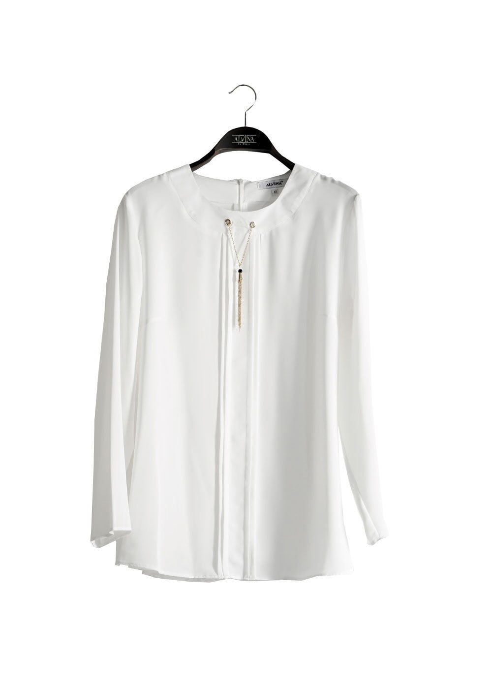 Tesettür giyim BEYAZ YAKASI ZİNCİR BAĞLAMA DETAYLI BLUZ 2574