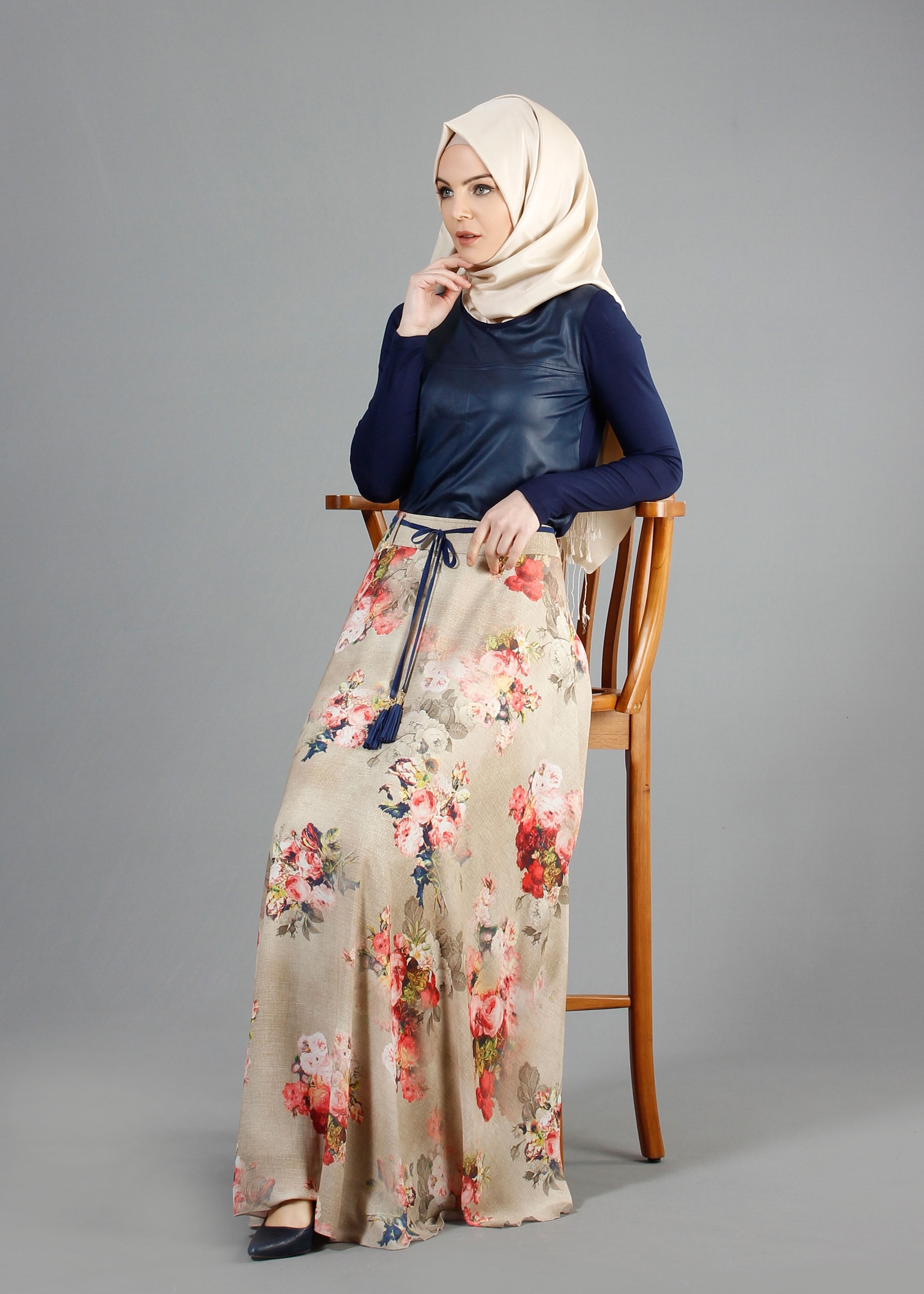 Tesettür giyim LACİVERT 4206 New Viskon Lycra Tesettür Bluz 38/44