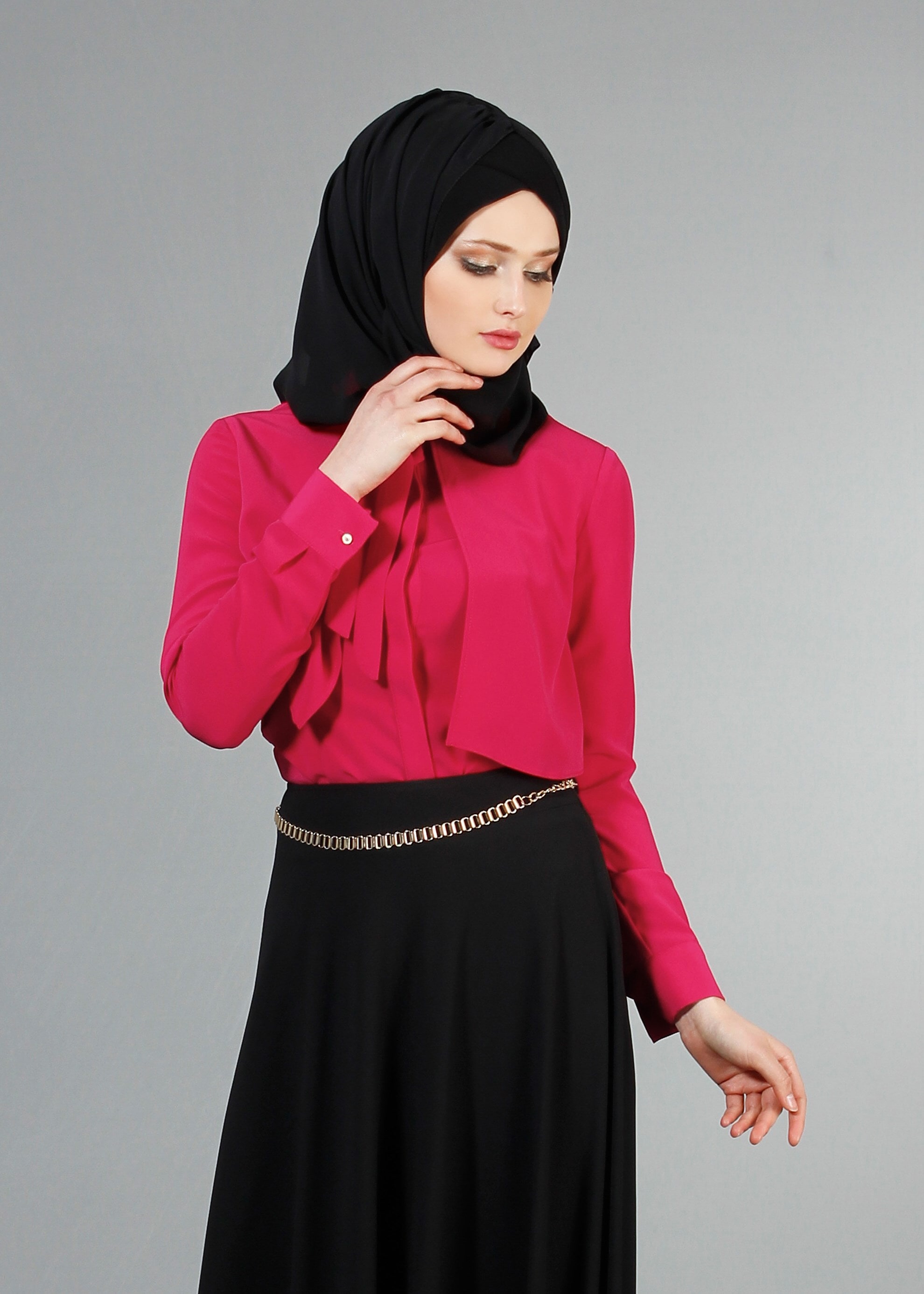 Tesettür giyim FUŞYA BAĞLAMA DETAYLI BLUZ 4237