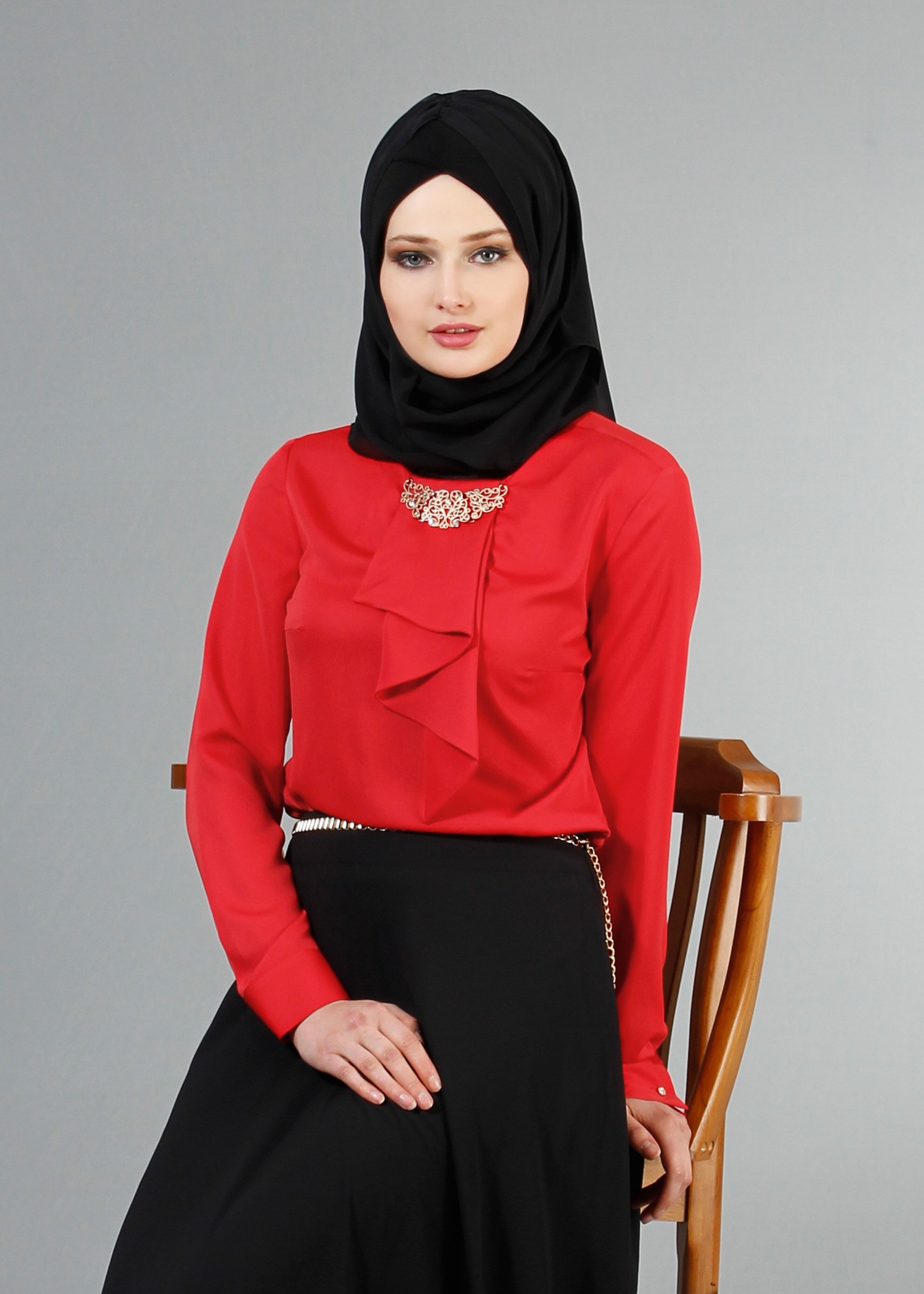 Tesettür giyim KIRMIZI 4239 Nepal Tesettür Bluz 38/46 TEK40