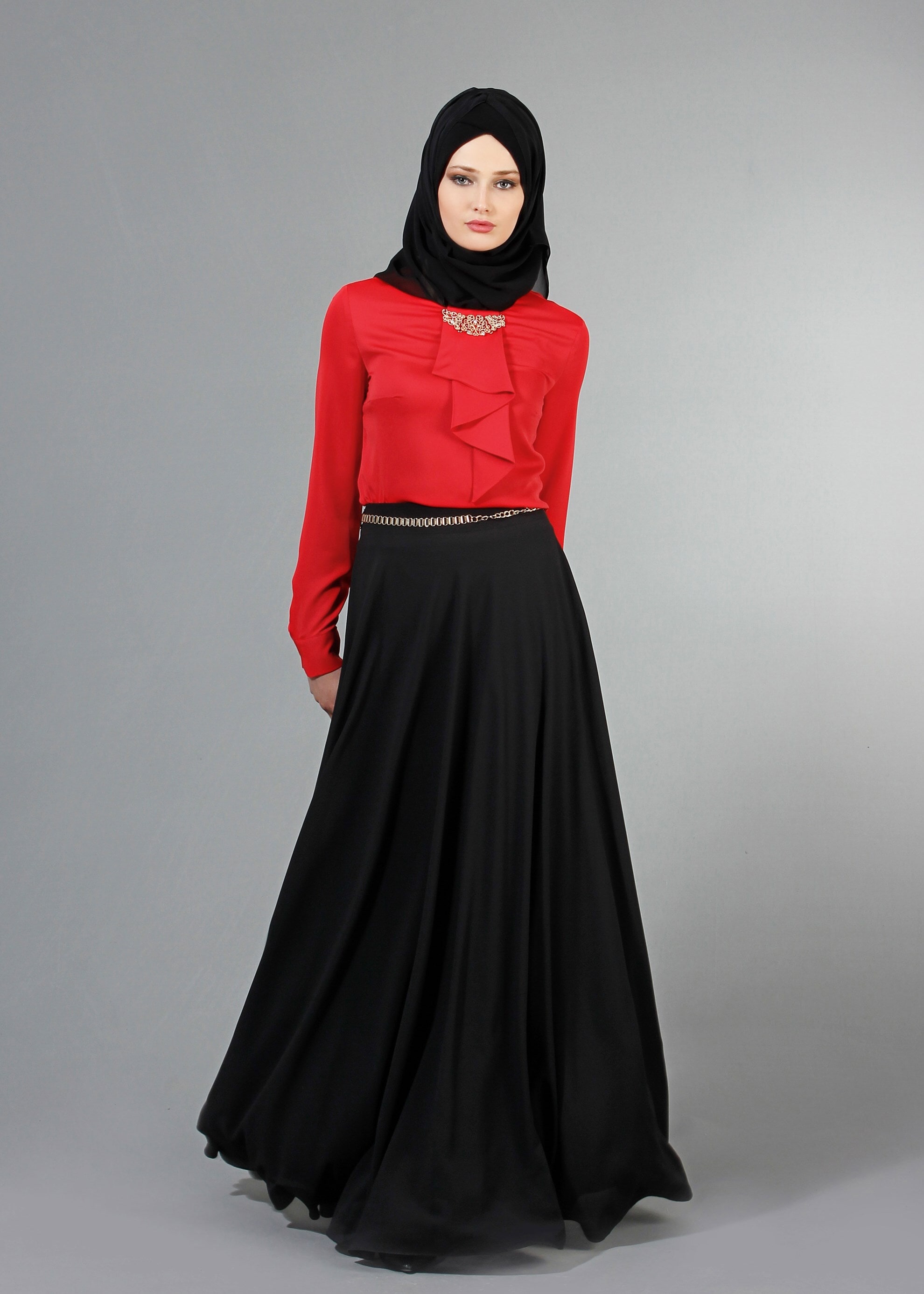 Tesettür giyim KIRMIZI 4239 Nepal Tesettür Bluz 38/46 TEK40