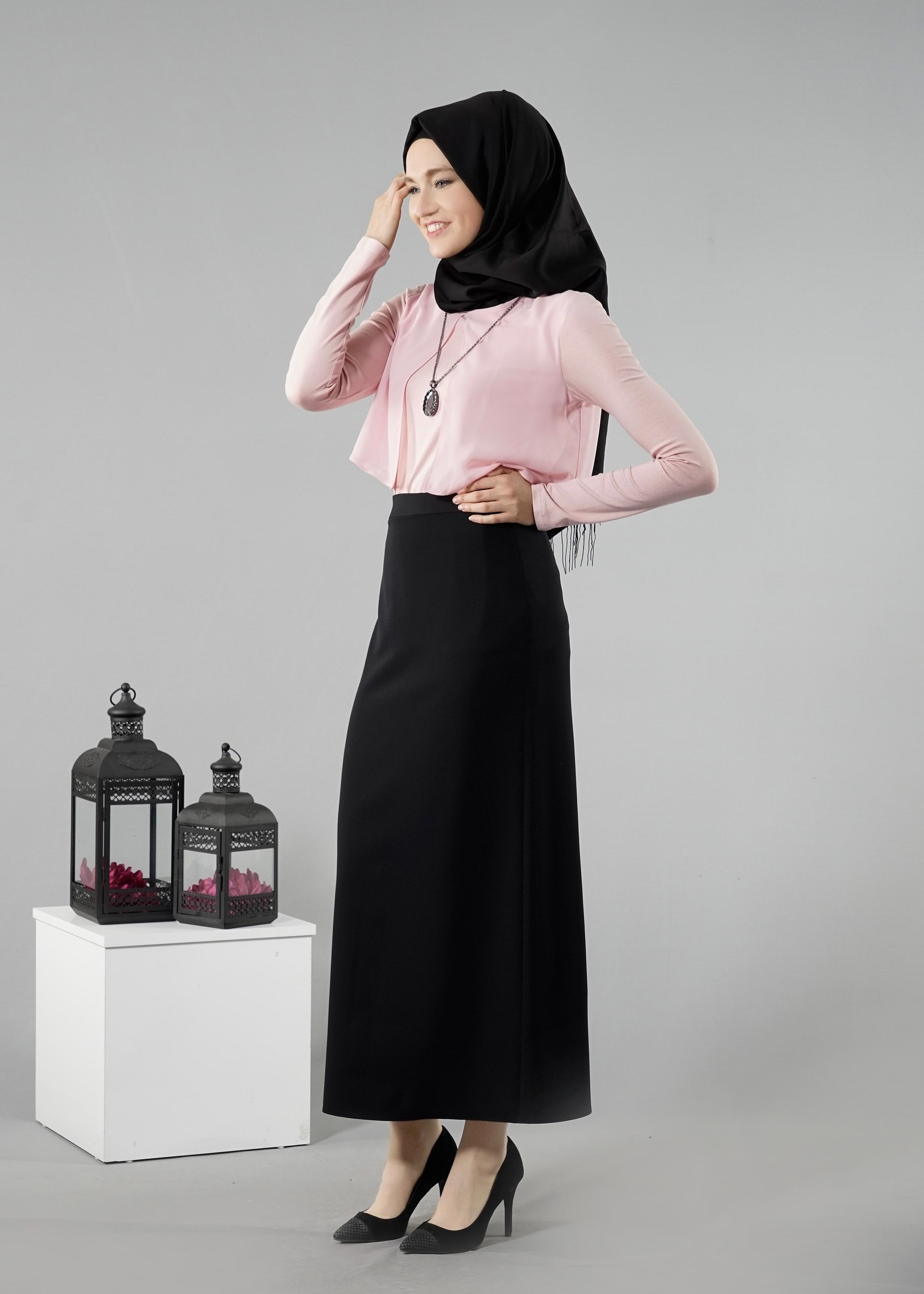 Tesettür giyim PUDRA TÜL DETAYLI BLUZ 4399