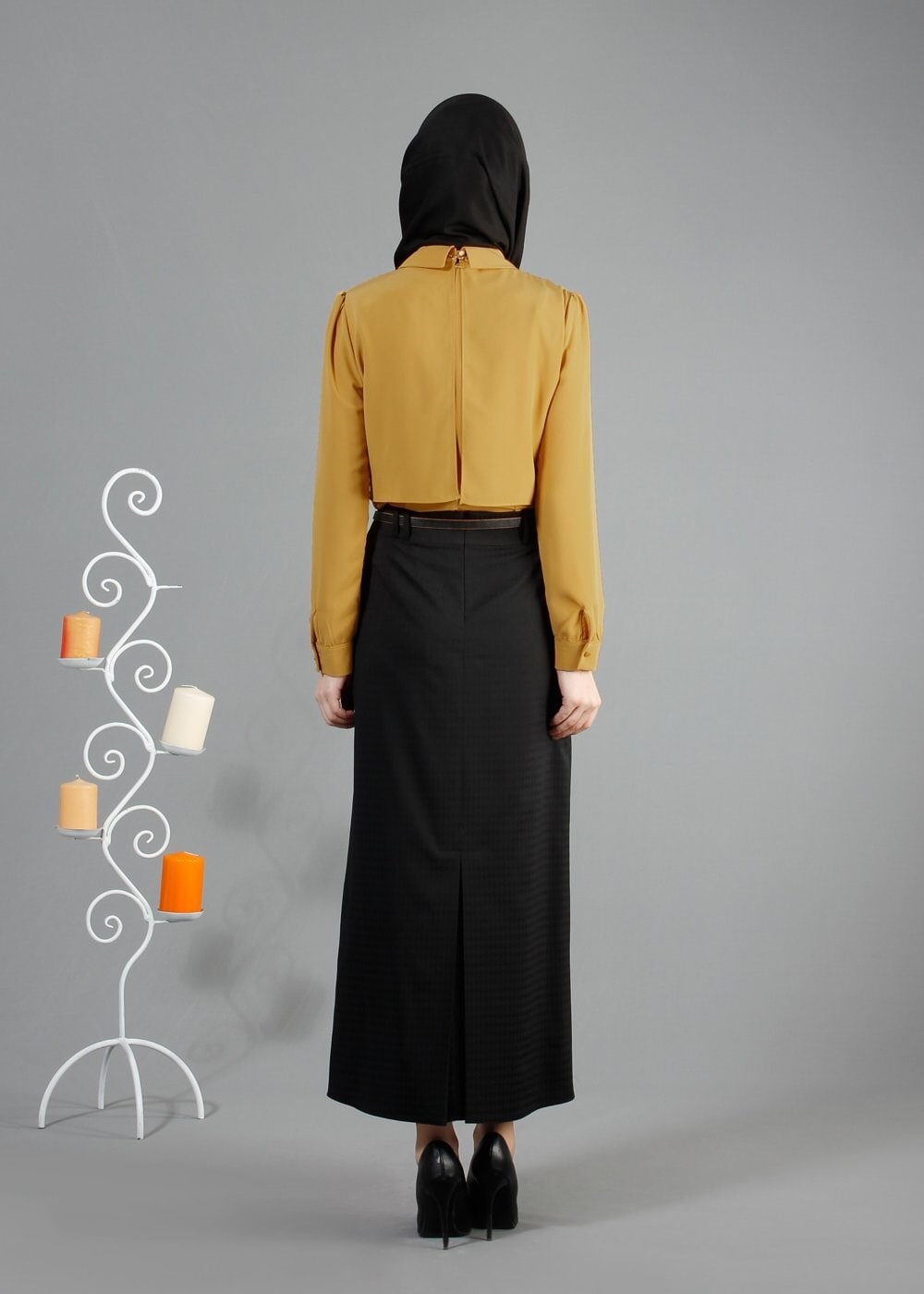 Tesettür giyim SARI ÖNÜ İNCİ İŞLEMELİ BLUZ 4409