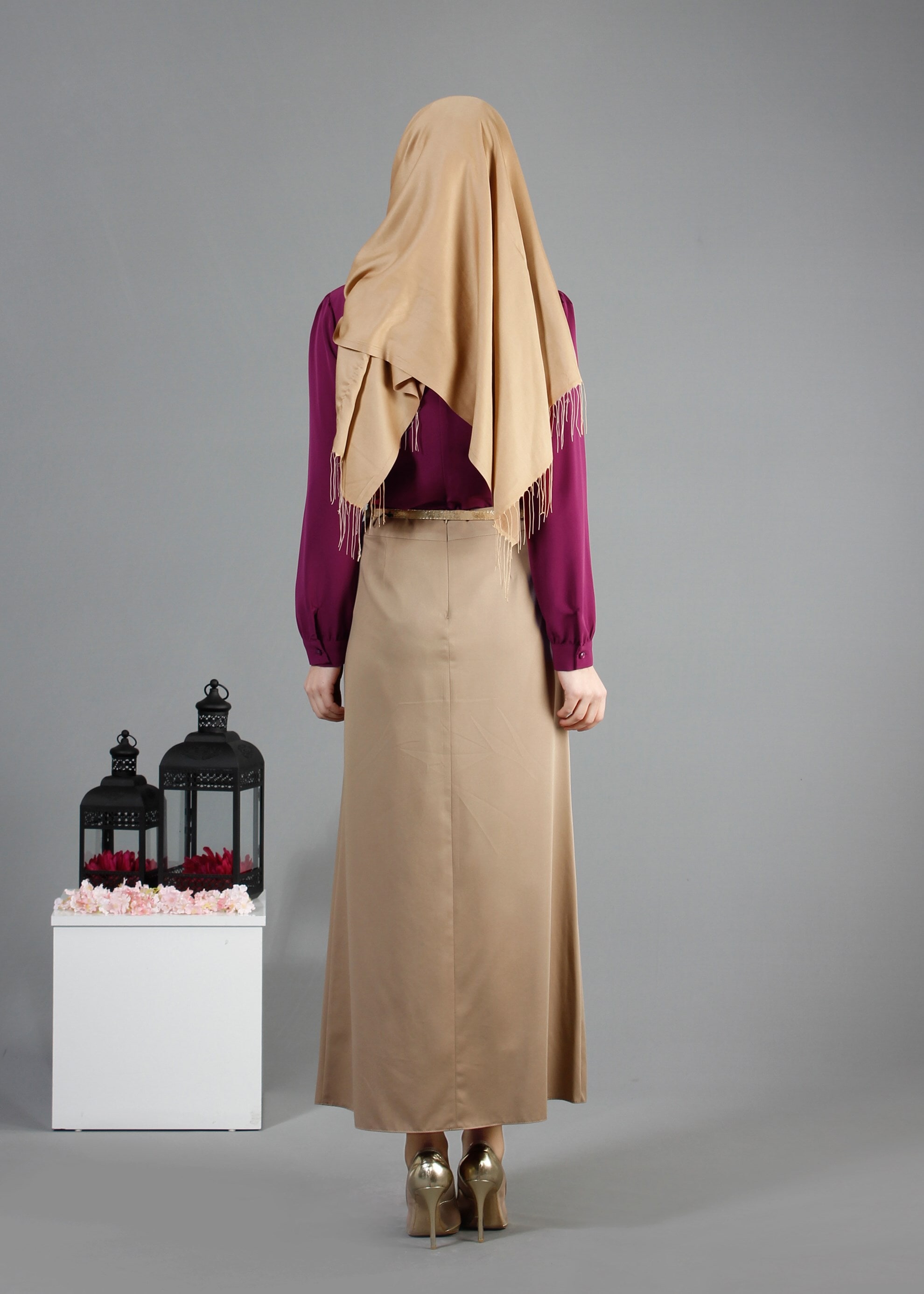 Tesettür giyim BORDO İNCİ İŞLEME DETAYLI BLUZ 4411