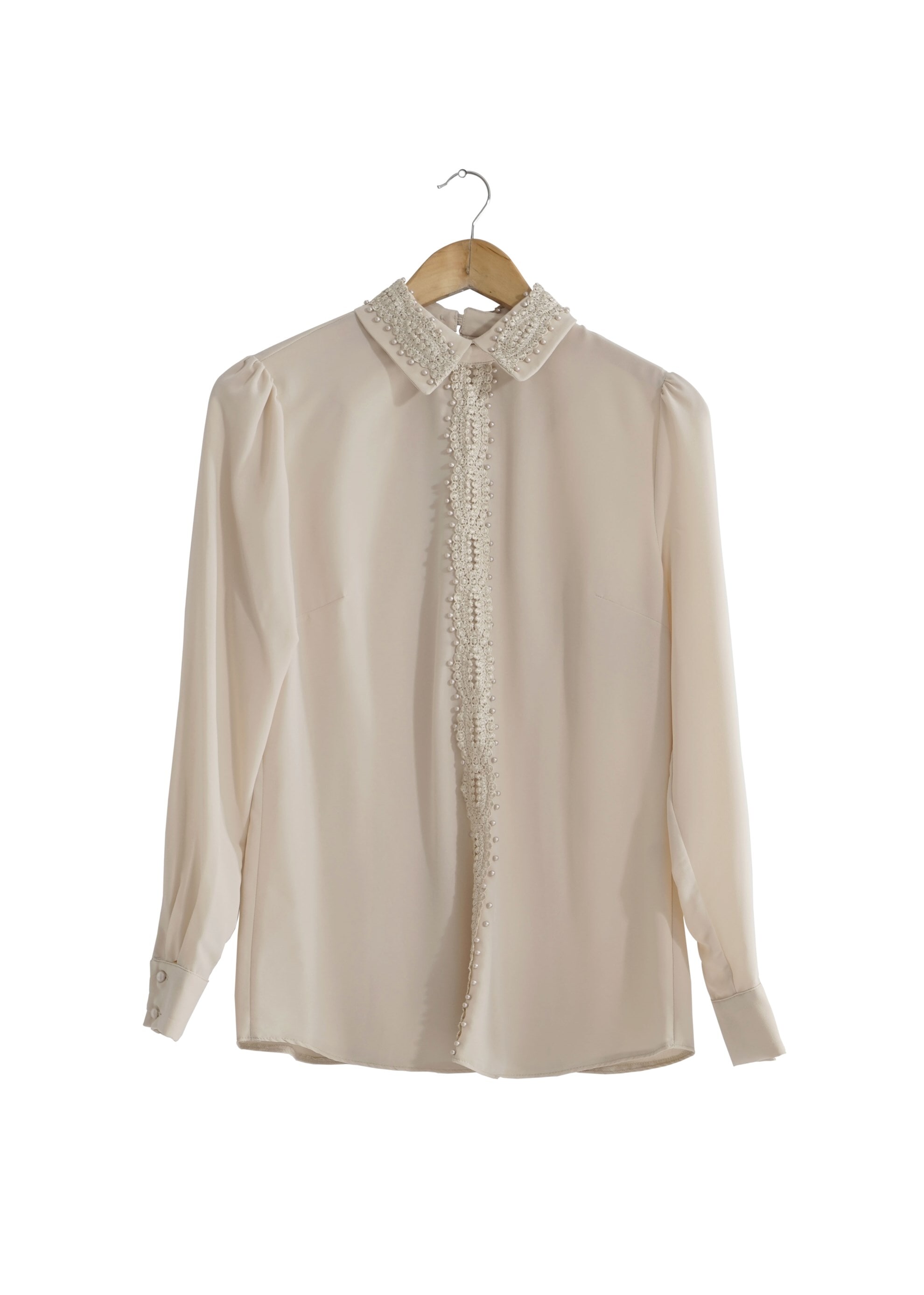 Tesettür giyim BEJ İŞLEMELİ TAŞ DETAYLI BLUZ 4428