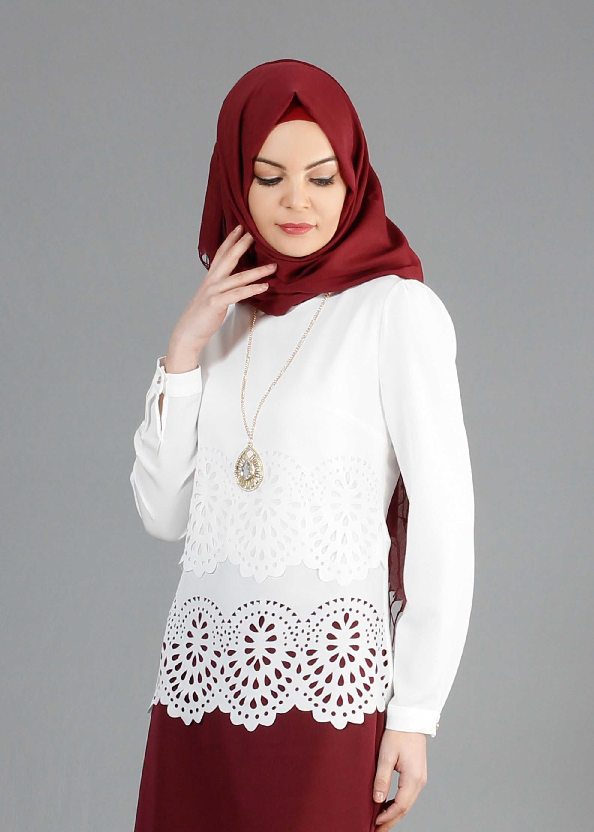 Tesettür giyim BEYAZ 4436 Criss Tesettür Bluz  38/44