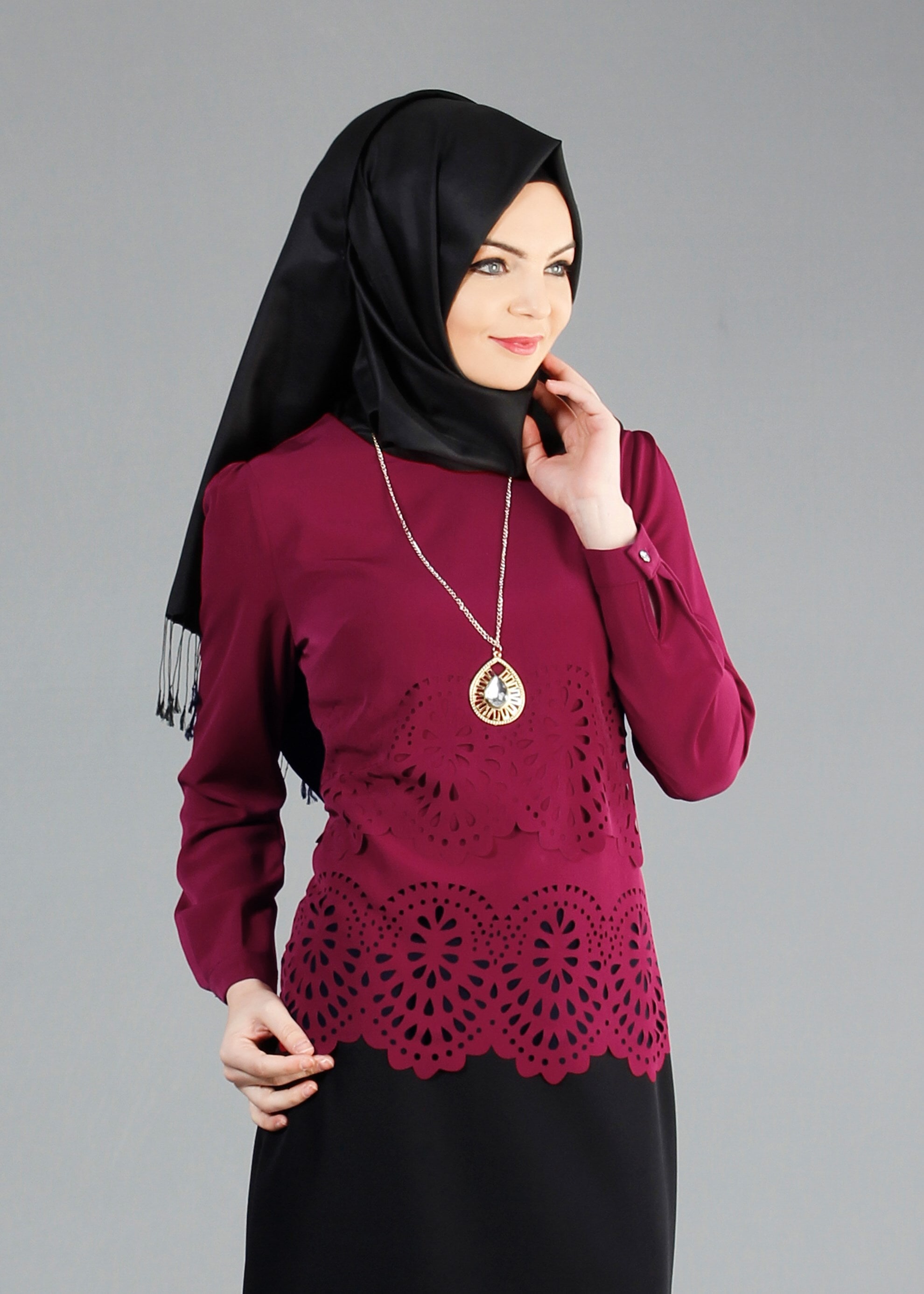 Tesettür giyim BORDO 4436 Criss Tesettür Bluz  38/44