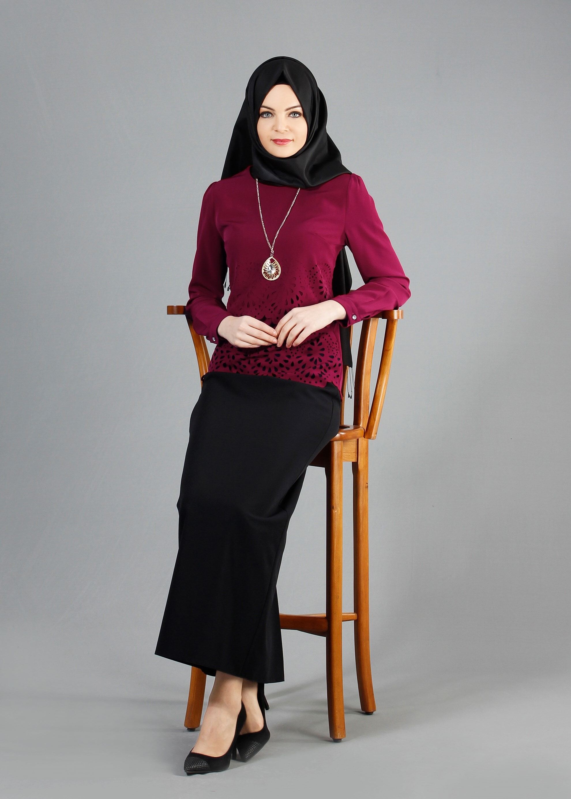 Tesettür giyim BORDO 4436 Criss Tesettür Bluz  38/44