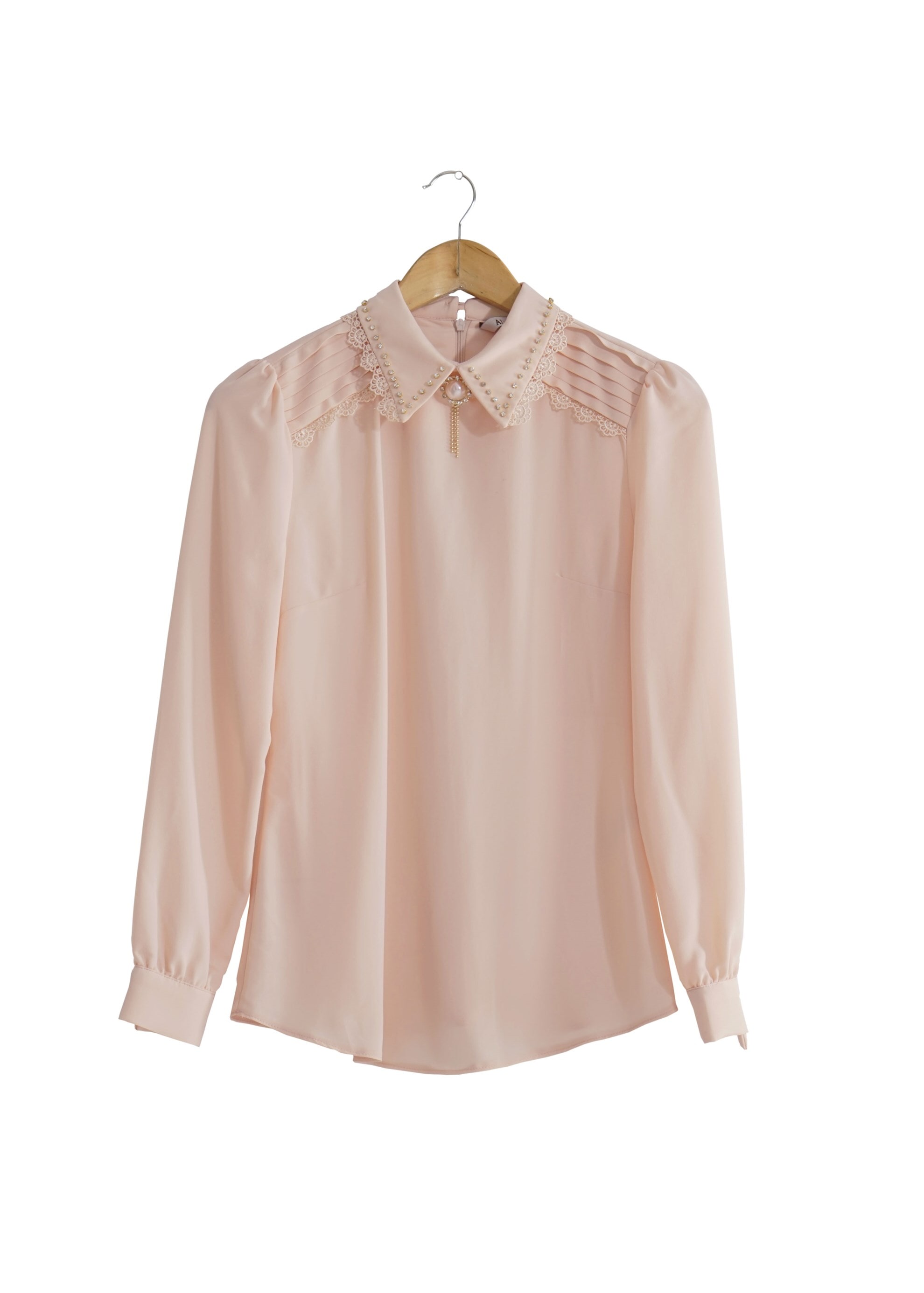 Tesettür giyim PUDRA YAKA VE OMUZ DETAYLI BLUZ 4437