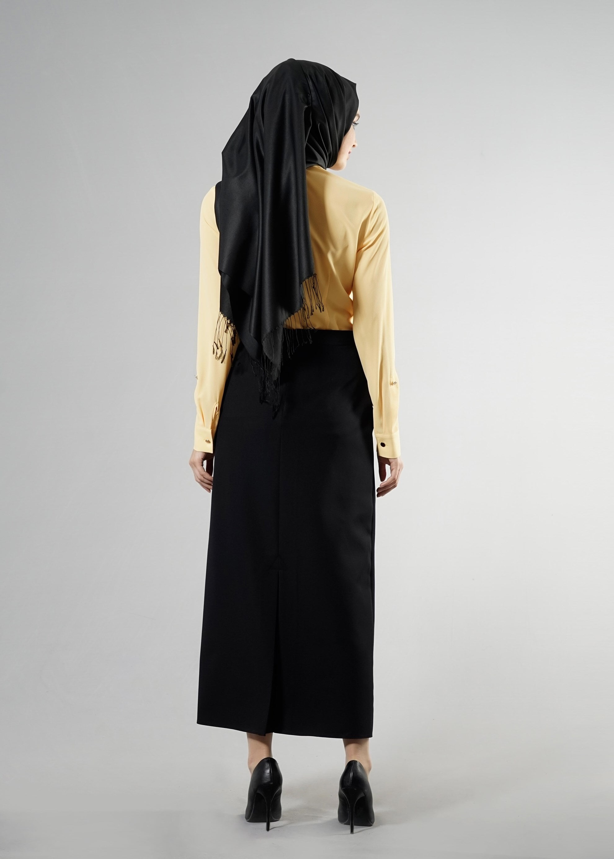 Tesettür giyim SARI CEP DETAYLI GİZLİ DÜĞMELİ BLUZ 4475