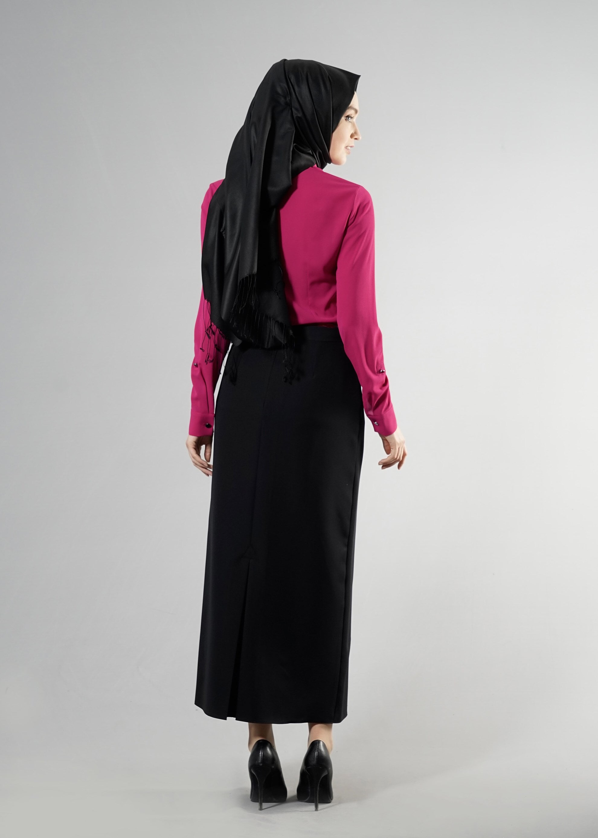 Tesettür giyim FUŞYA CEP DETAYLI GİZLİ DÜĞMELİ BLUZ 4475