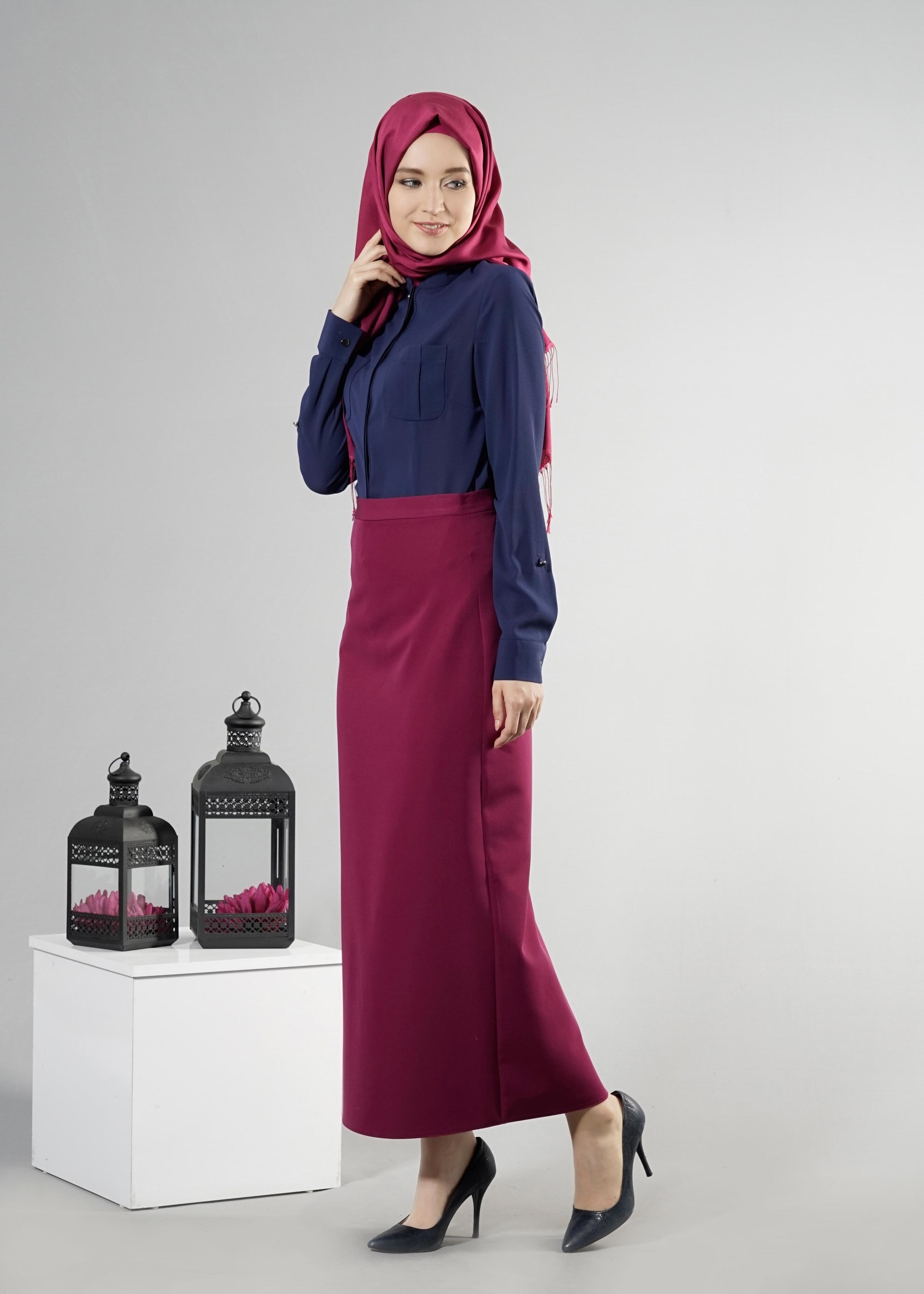 Tesettür giyim LACİVERT CEP DETAYLI GİZLİ DÜĞMELİ BLUZ 4475