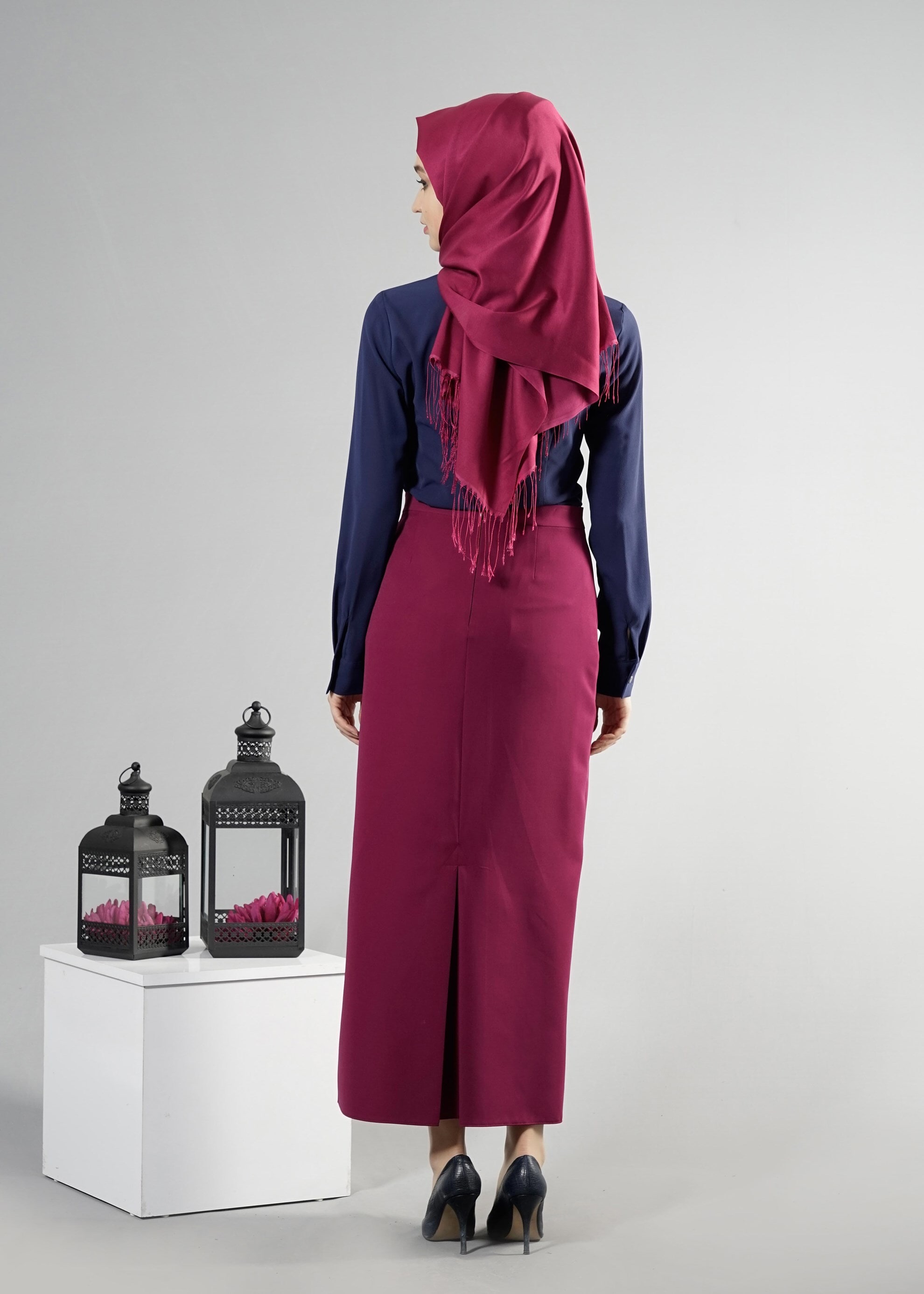 Tesettür giyim LACİVERT CEP DETAYLI GİZLİ DÜĞMELİ BLUZ 4475