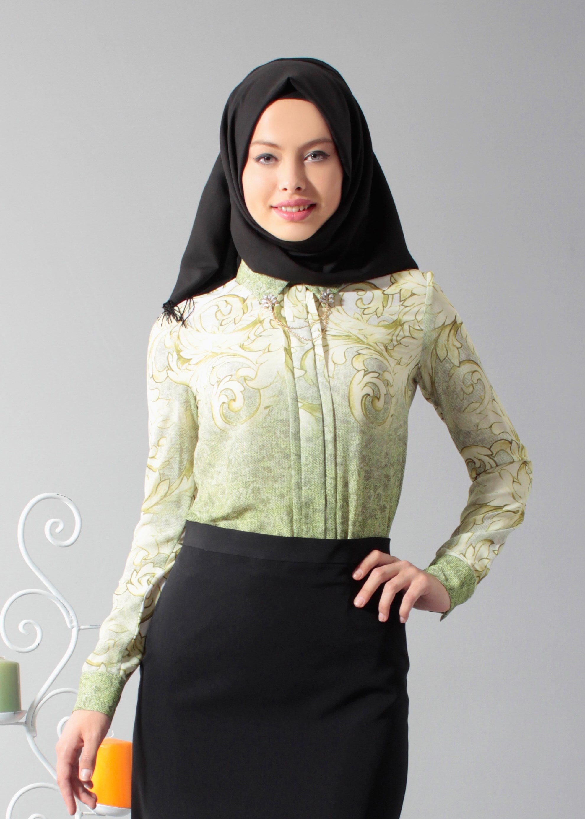 Tesettür giyim YEŞİL 4509 Queen 21068 Tesettür Bluz 40/48 TEK38