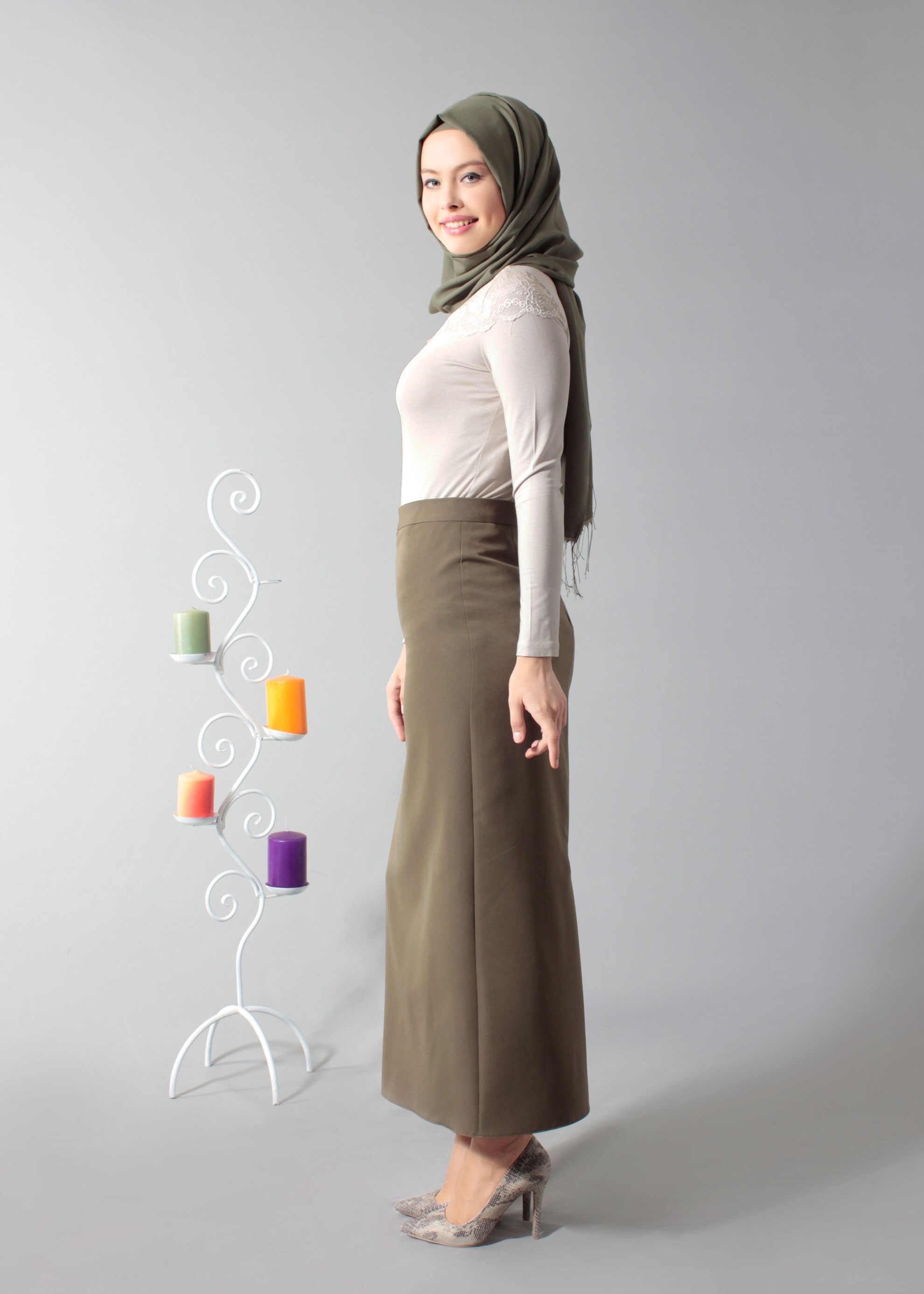 Tesettür giyim BEJ NAKIŞ DETAYLI BLUZ 4562