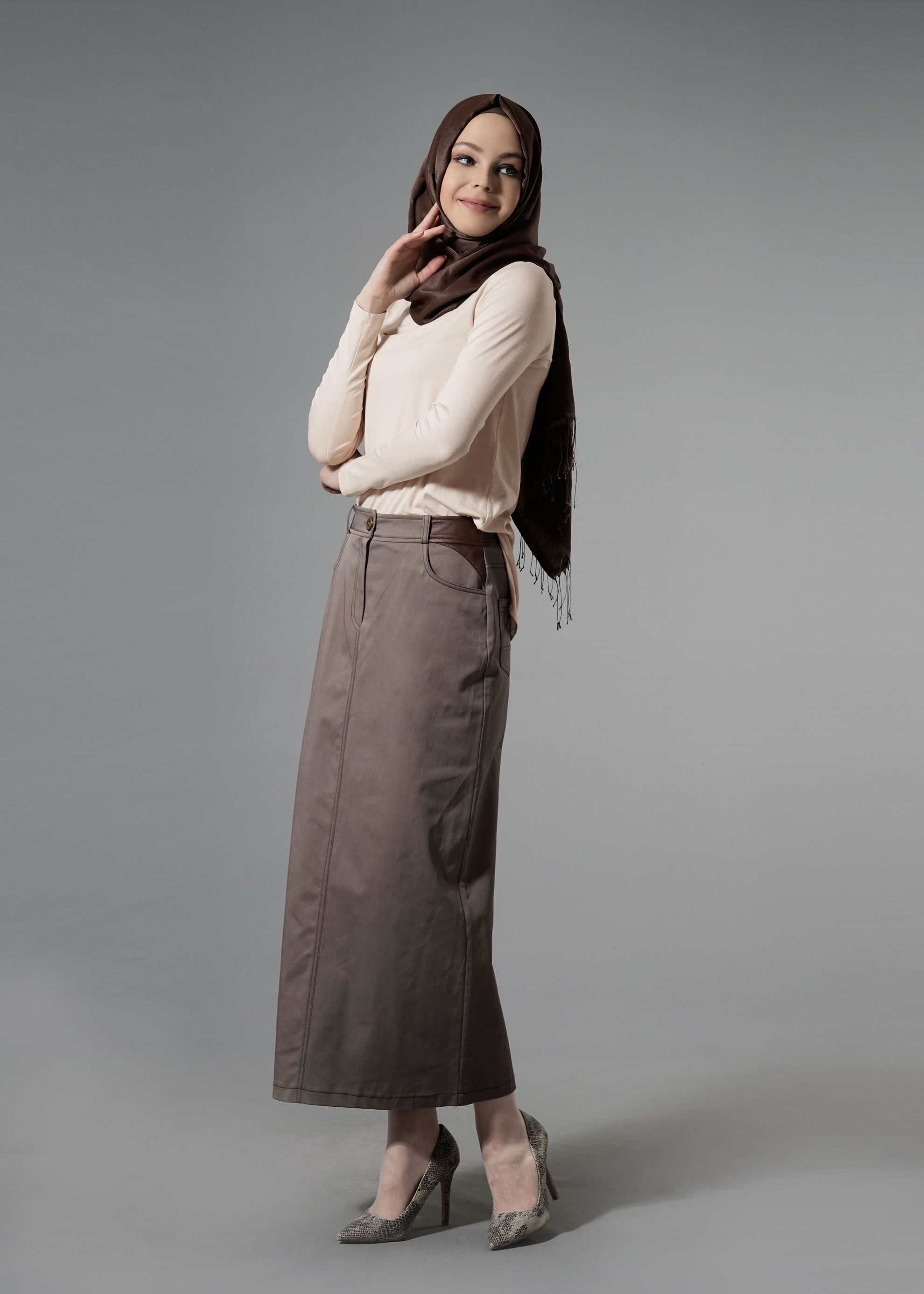 Tesettür giyim EKRU 4565 New Viscon Lycra Tesettür Bluz 38/46