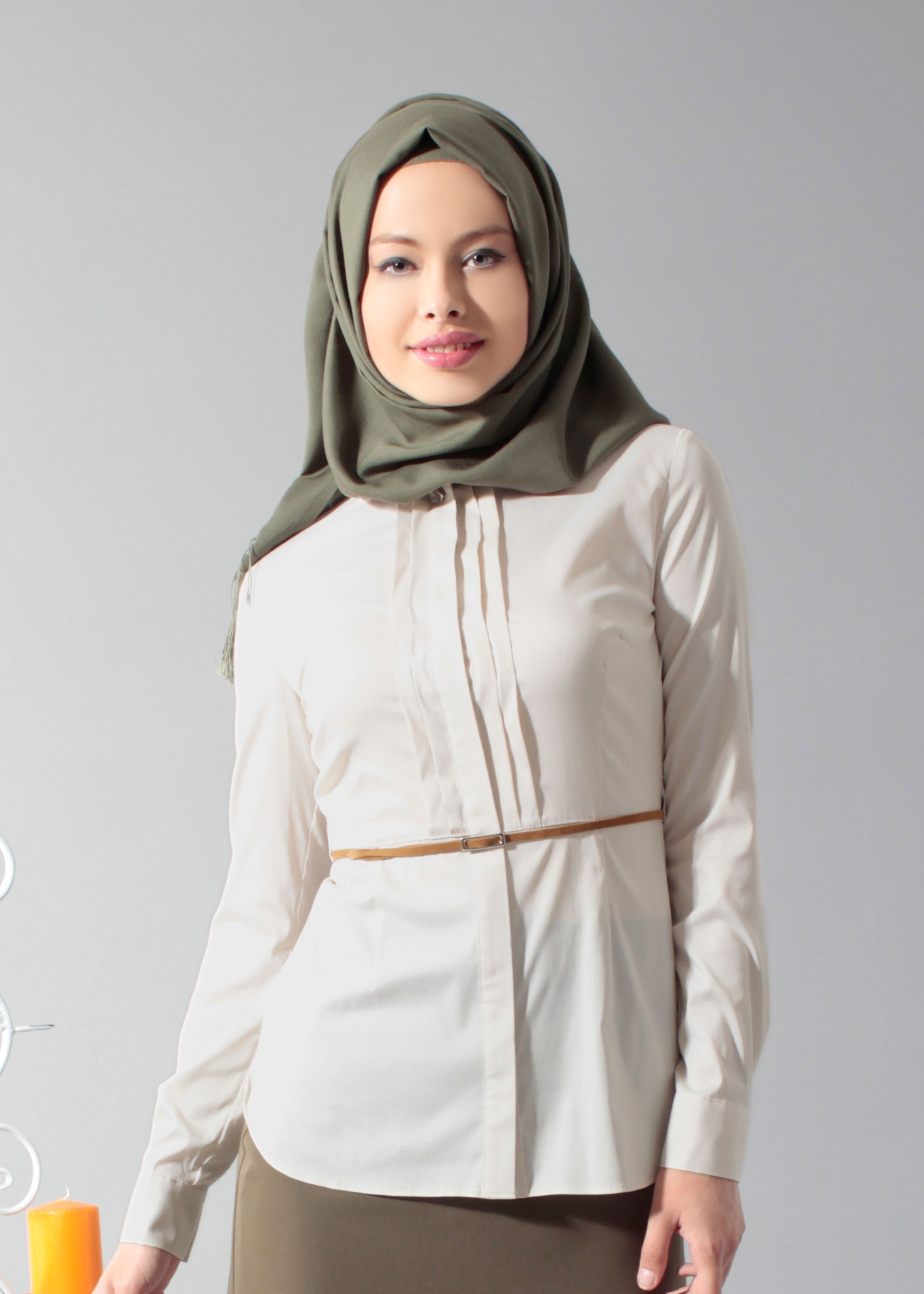 Tesettür giyim BEJ 4590 Selena Diagonal Tesettür Bluz 38/44 TEK40