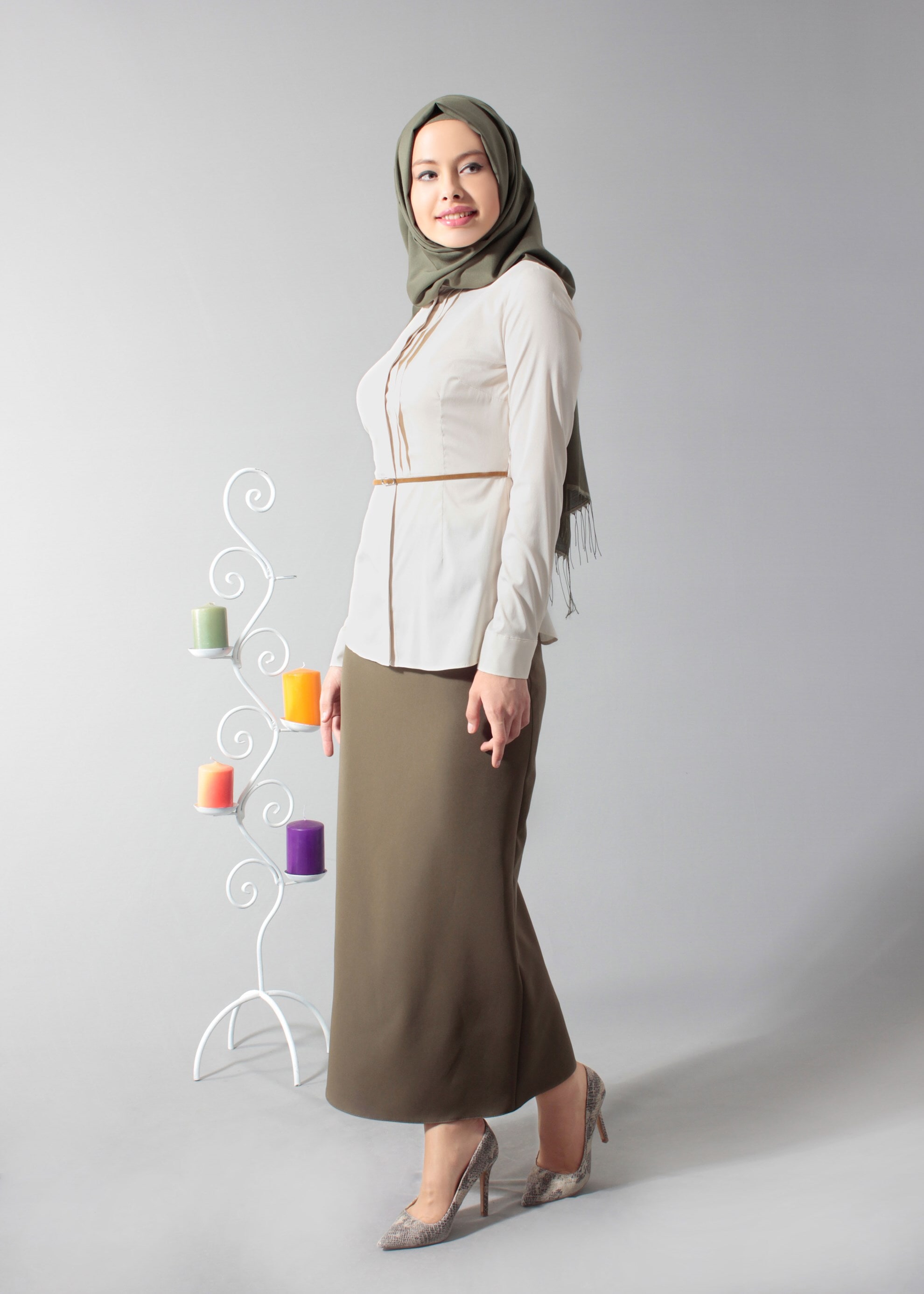 Tesettür giyim BEJ 4590 Selena Diagonal Tesettür Bluz 38/44 TEK40