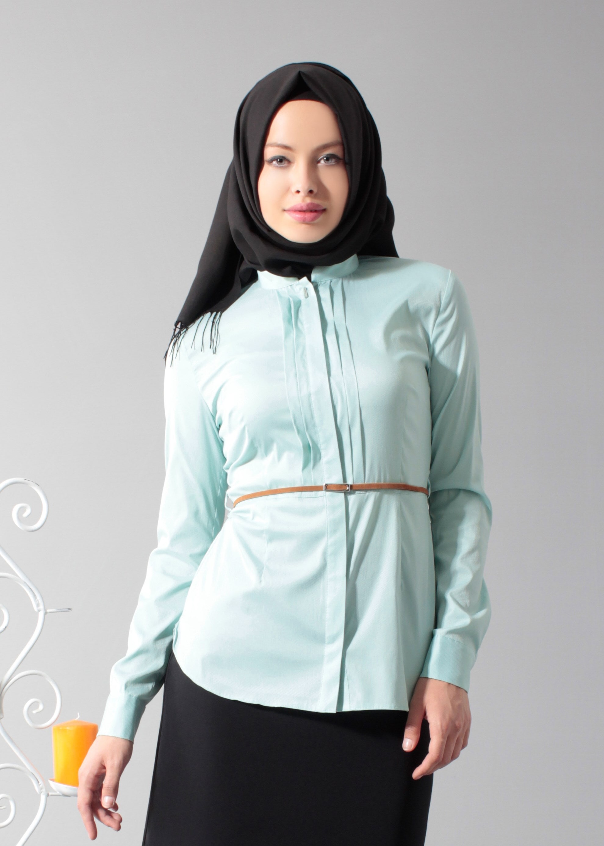 Tesettür giyim MAVİ 4590 Selena Diagonal Tesettür Bluz 38/44 TEK40