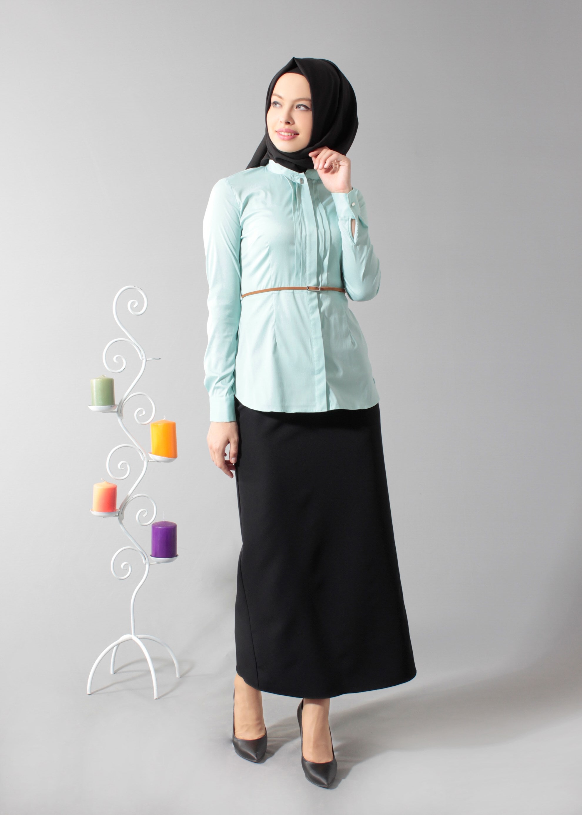 Tesettür giyim MAVİ 4590 Selena Diagonal Tesettür Bluz 38/44 TEK40