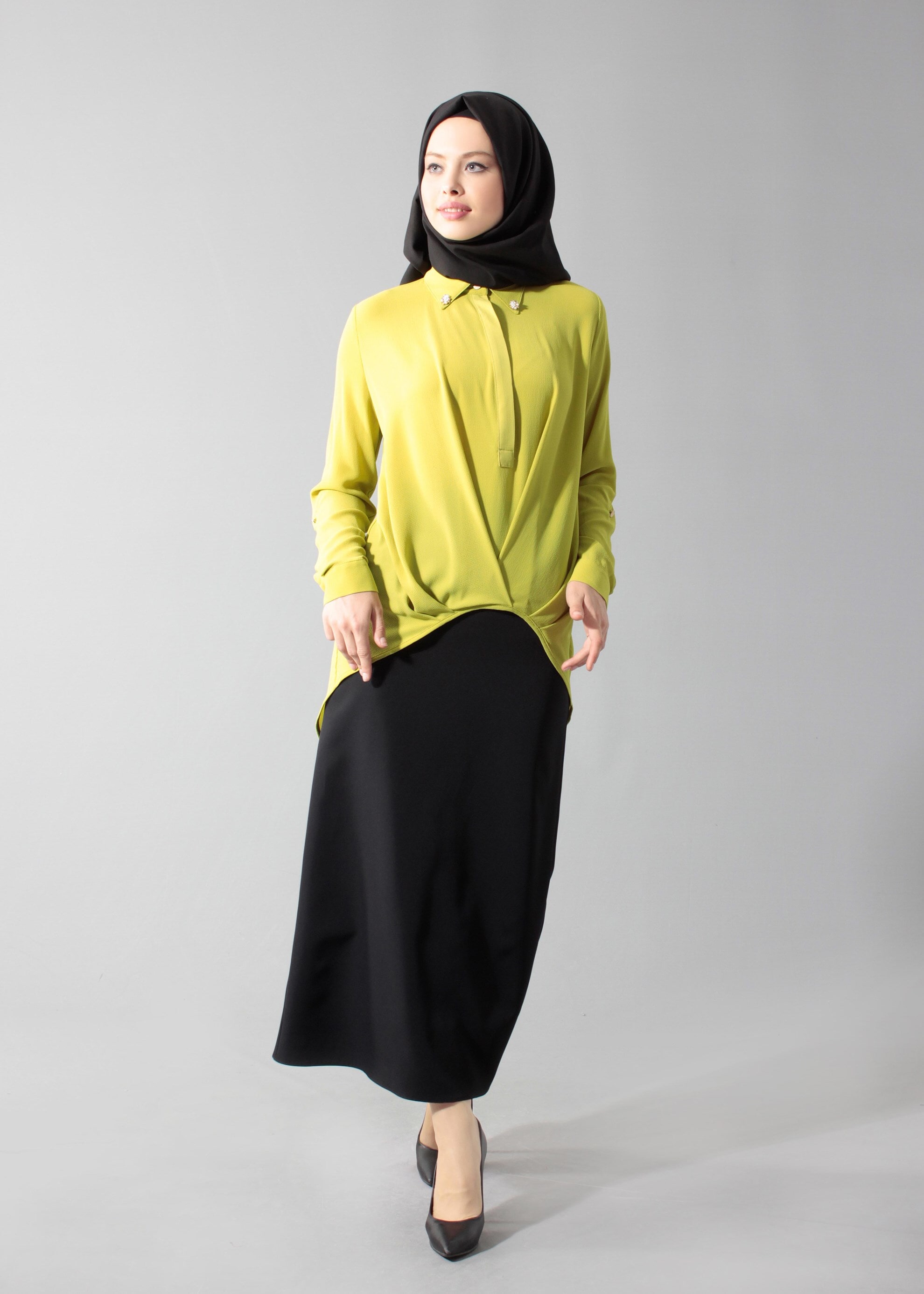 Tesettür giyim YEŞİL 4607 Lima Tesettür 7536 Bluz 36/44 TEK38