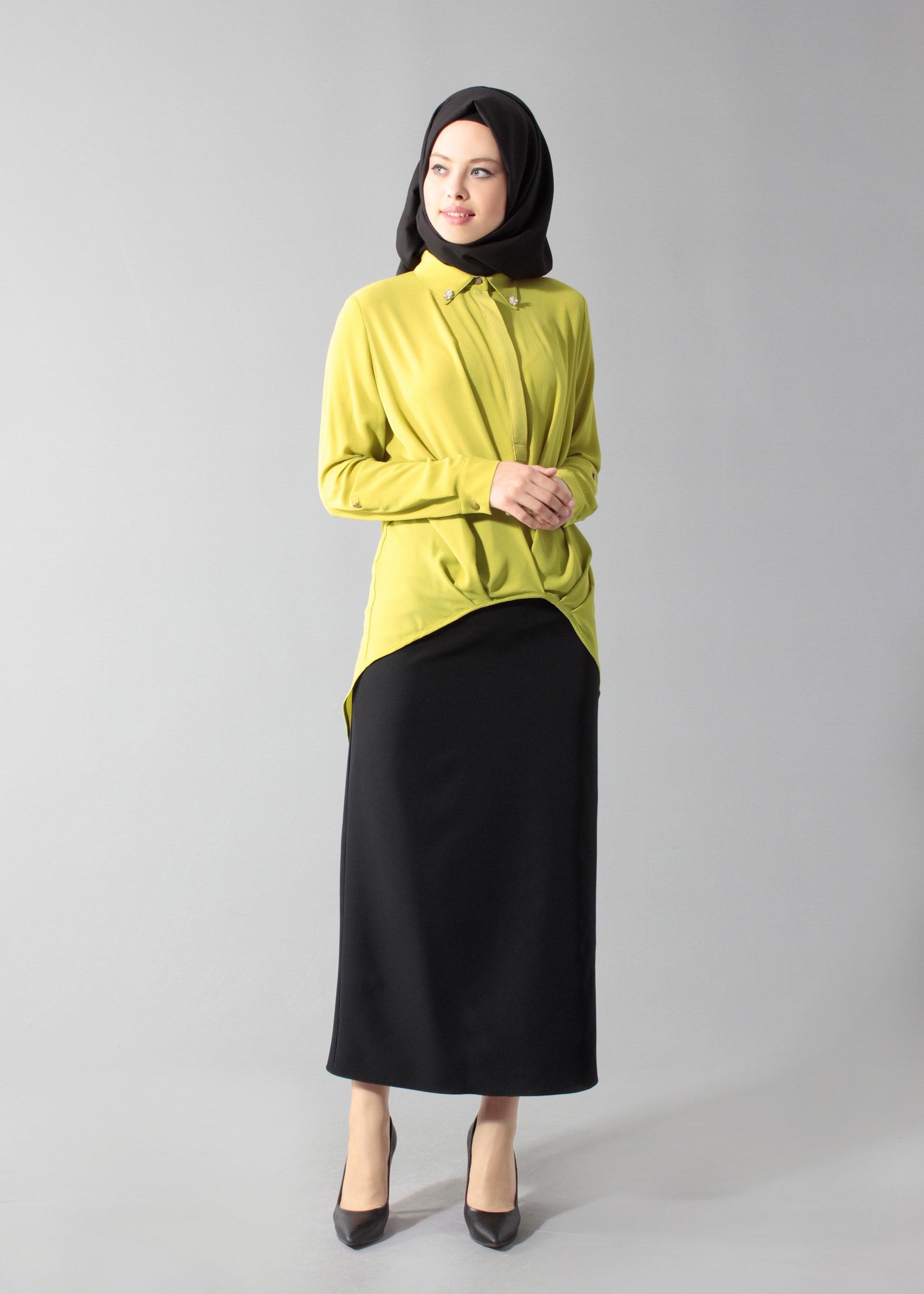 Tesettür giyim YEŞİL 4607 Lima Tesettür 7536 Bluz 36/44 TEK38