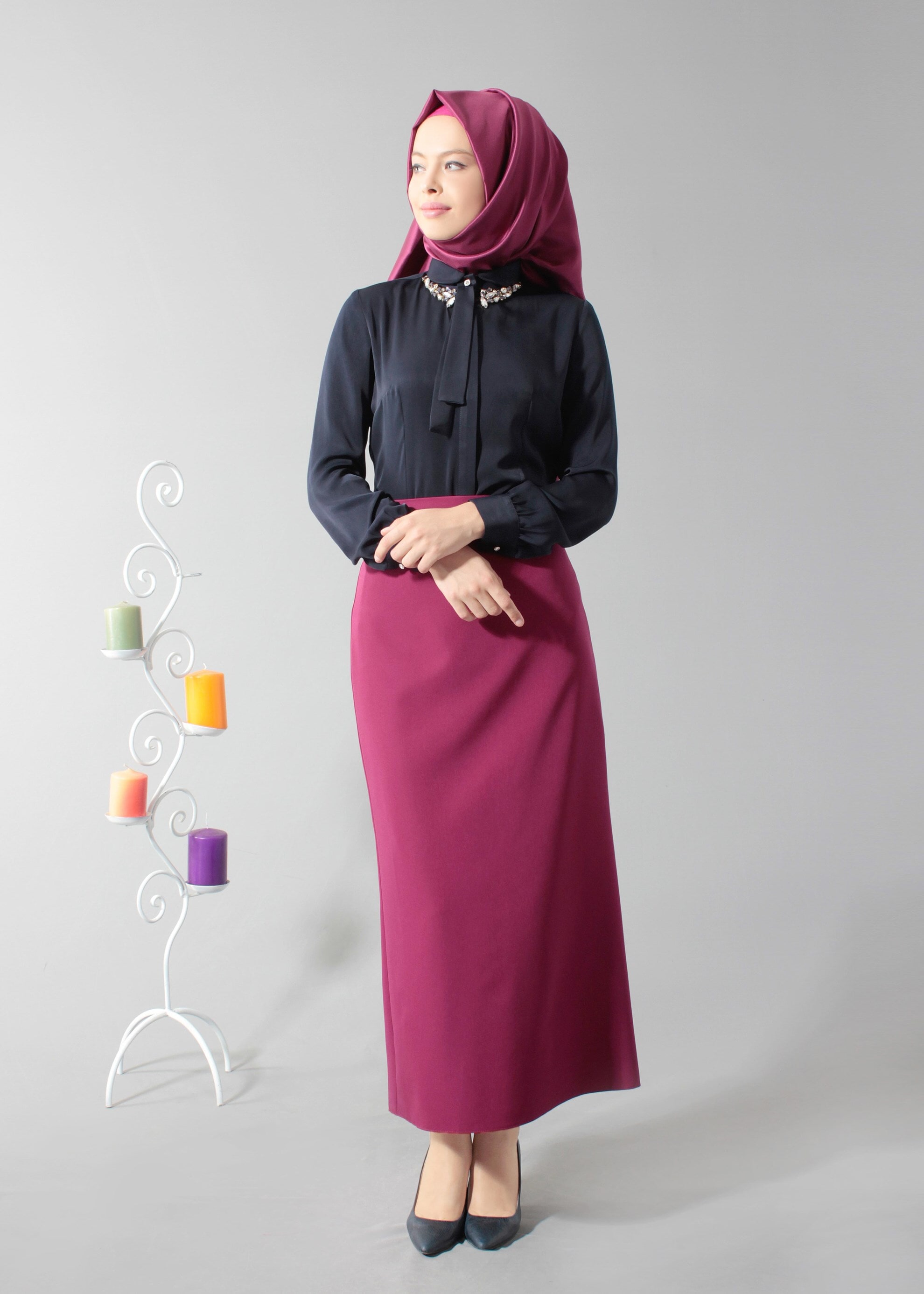 Tesettür giyim LACİVERT 4608 Soft Tesettür Bluz 38/46 TEK40