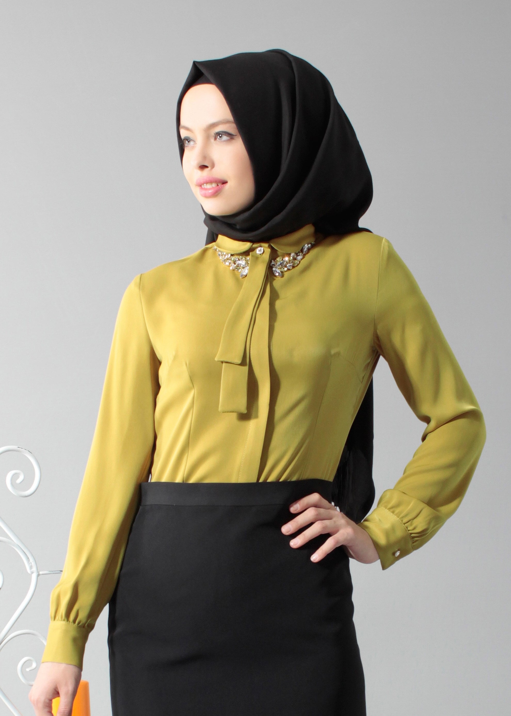 Tesettür giyim YEŞİL 4608 Soft Tesettür Bluz 38/46 TEK40