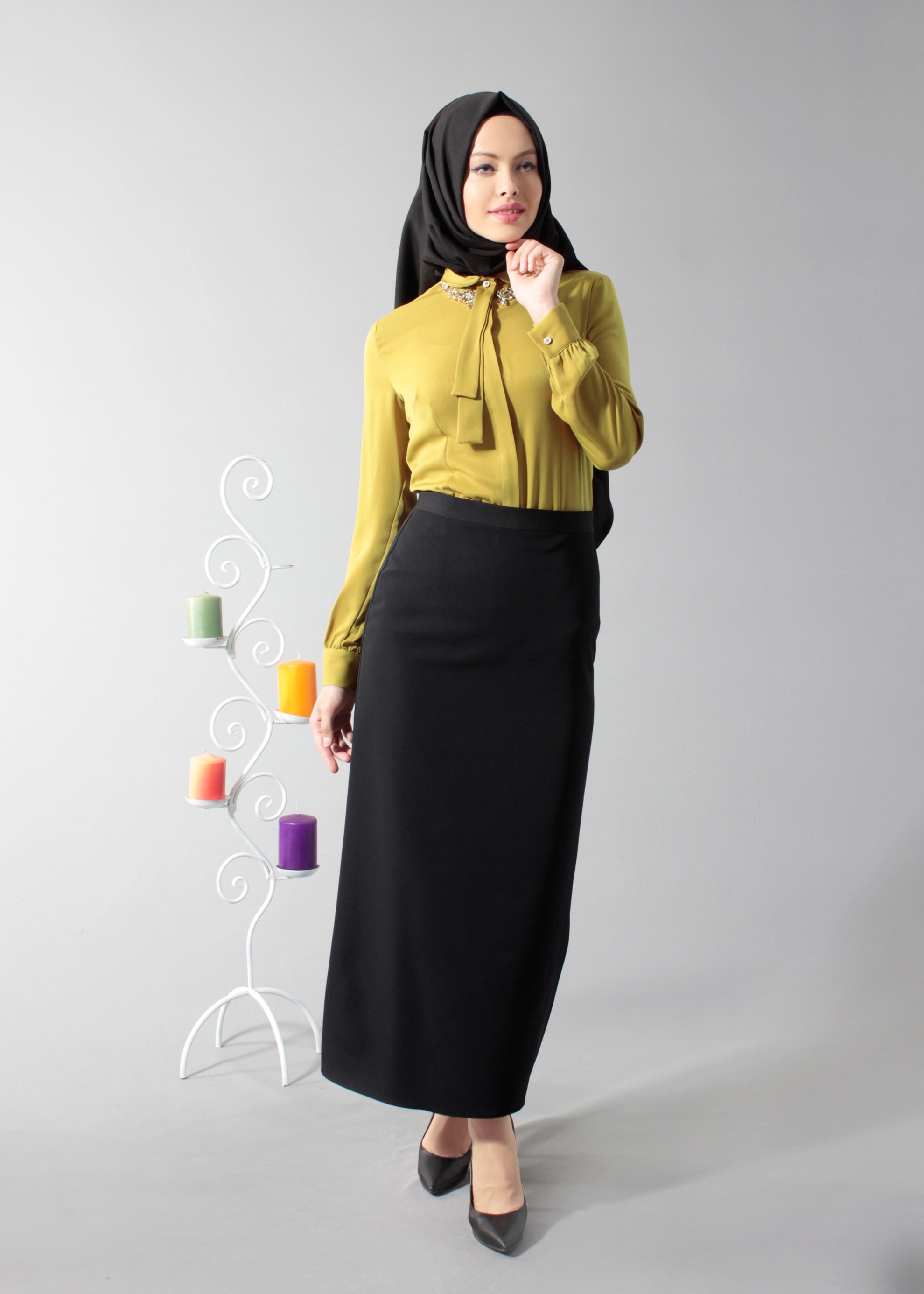 Tesettür giyim YEŞİL 4608 Soft Tesettür Bluz 38/46 TEK40