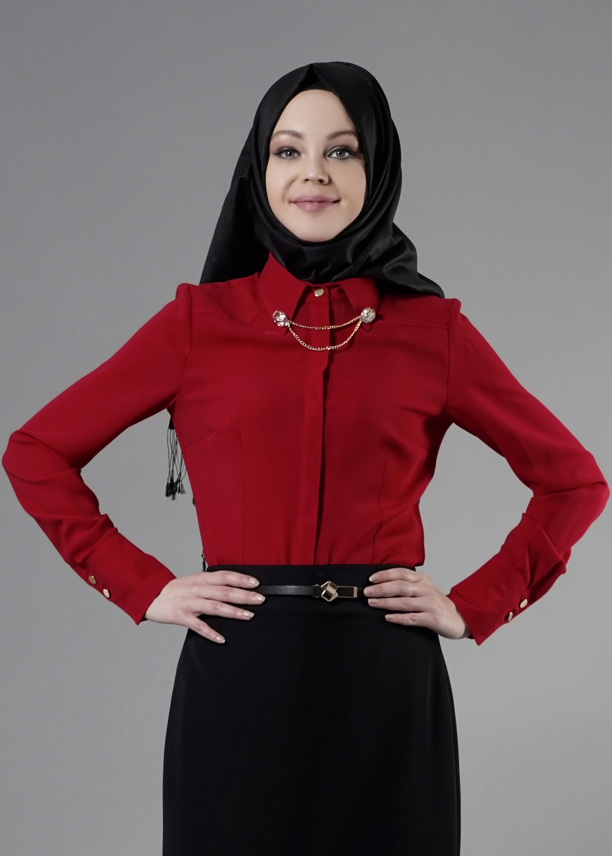Tesettür giyim KIRMIZI 4374-1 Portre Tesettür Bluz 38/46 TEK40