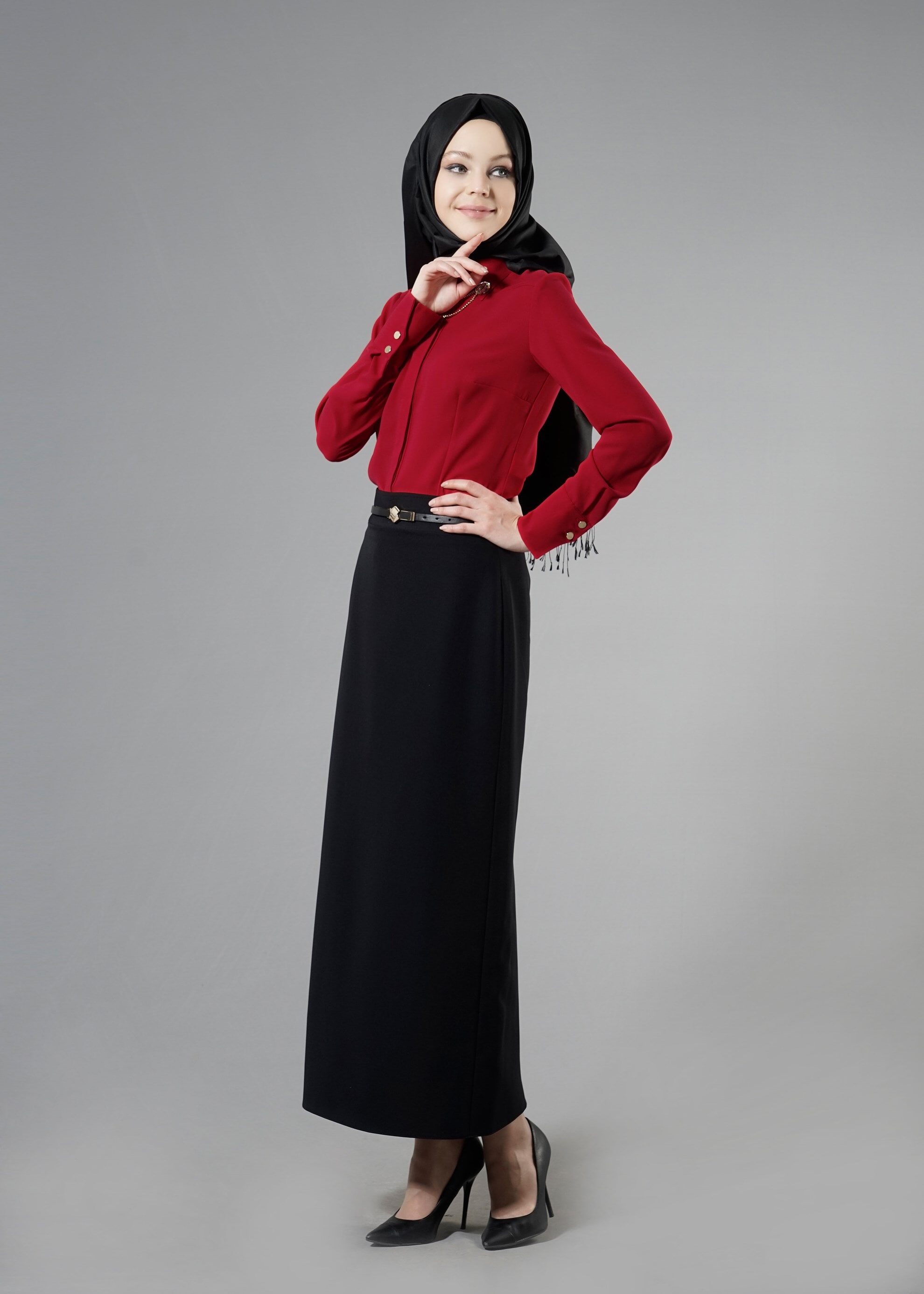 Tesettür giyim KIRMIZI 4374-1 Portre Tesettür Bluz 38/46 TEK40