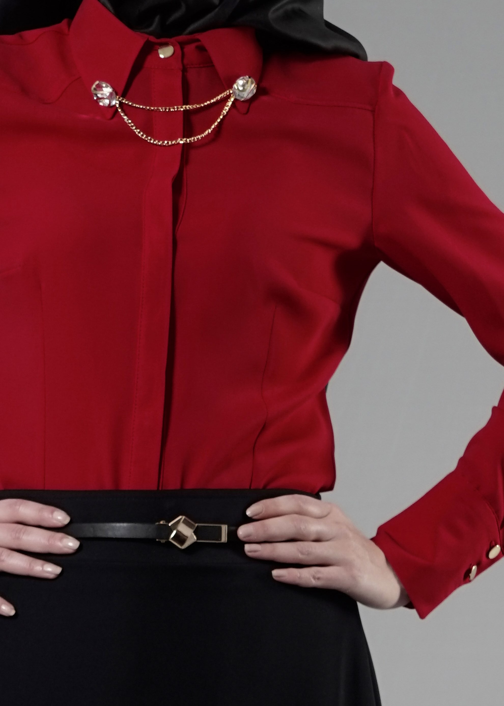 Tesettür giyim KIRMIZI 4374-1 Portre Tesettür Bluz 38/46 TEK40