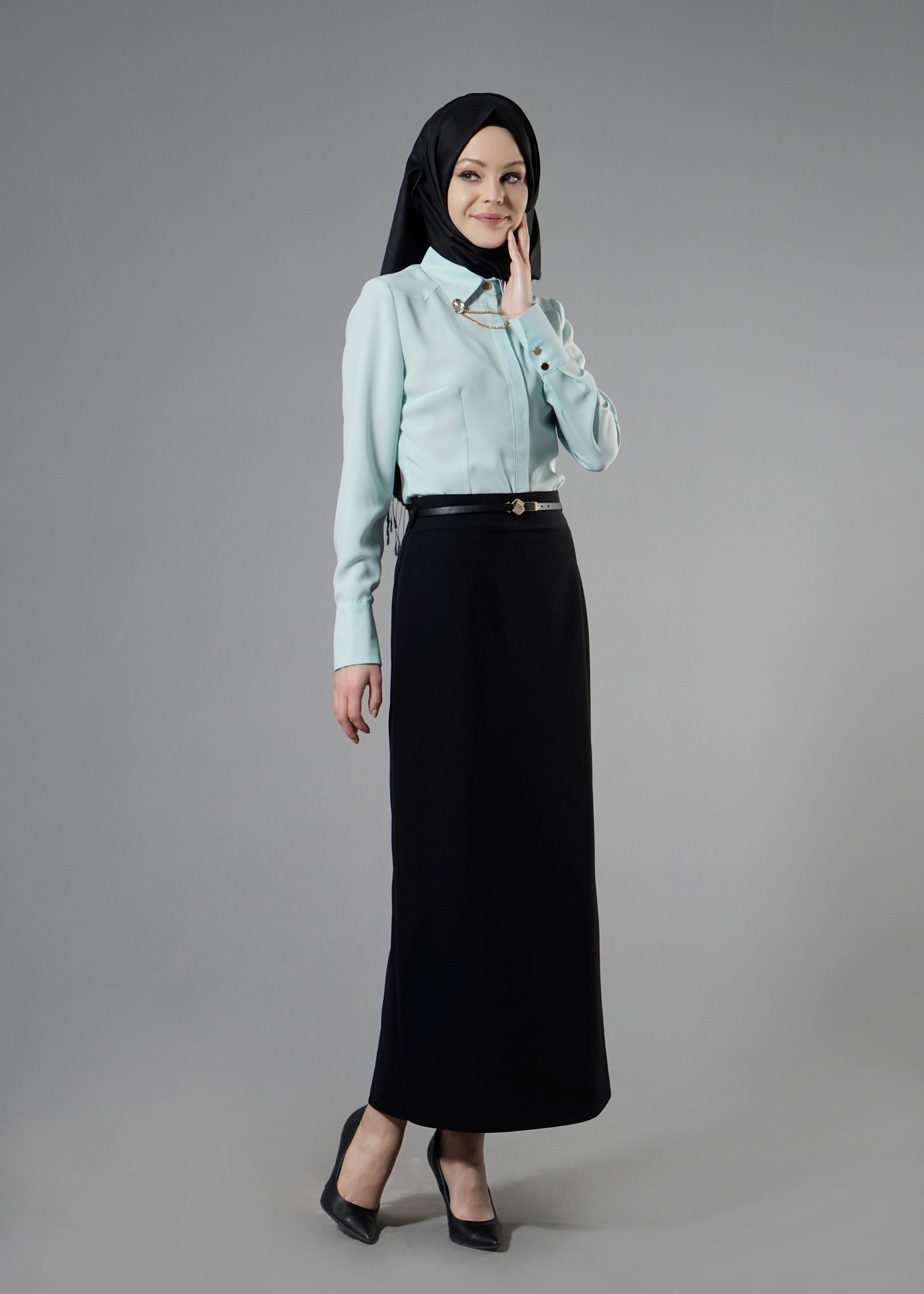 Tesettür giyim MAVİ 4374-1 Portre Tesettür Bluz 38/46 TEK40