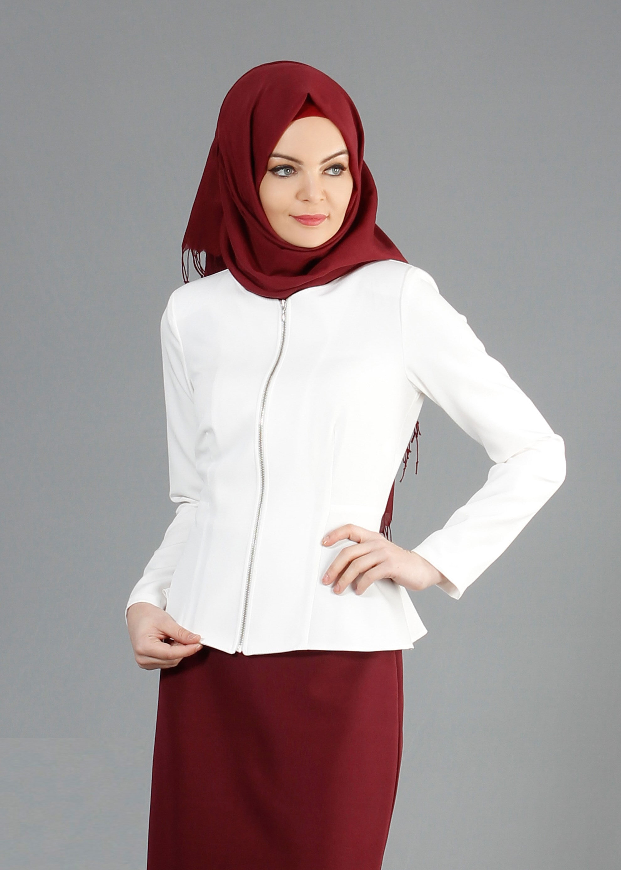 Tesettür giyim BEYAZ 4347 Dilma Tesettür Ceket 36/42(38/40) TEK38