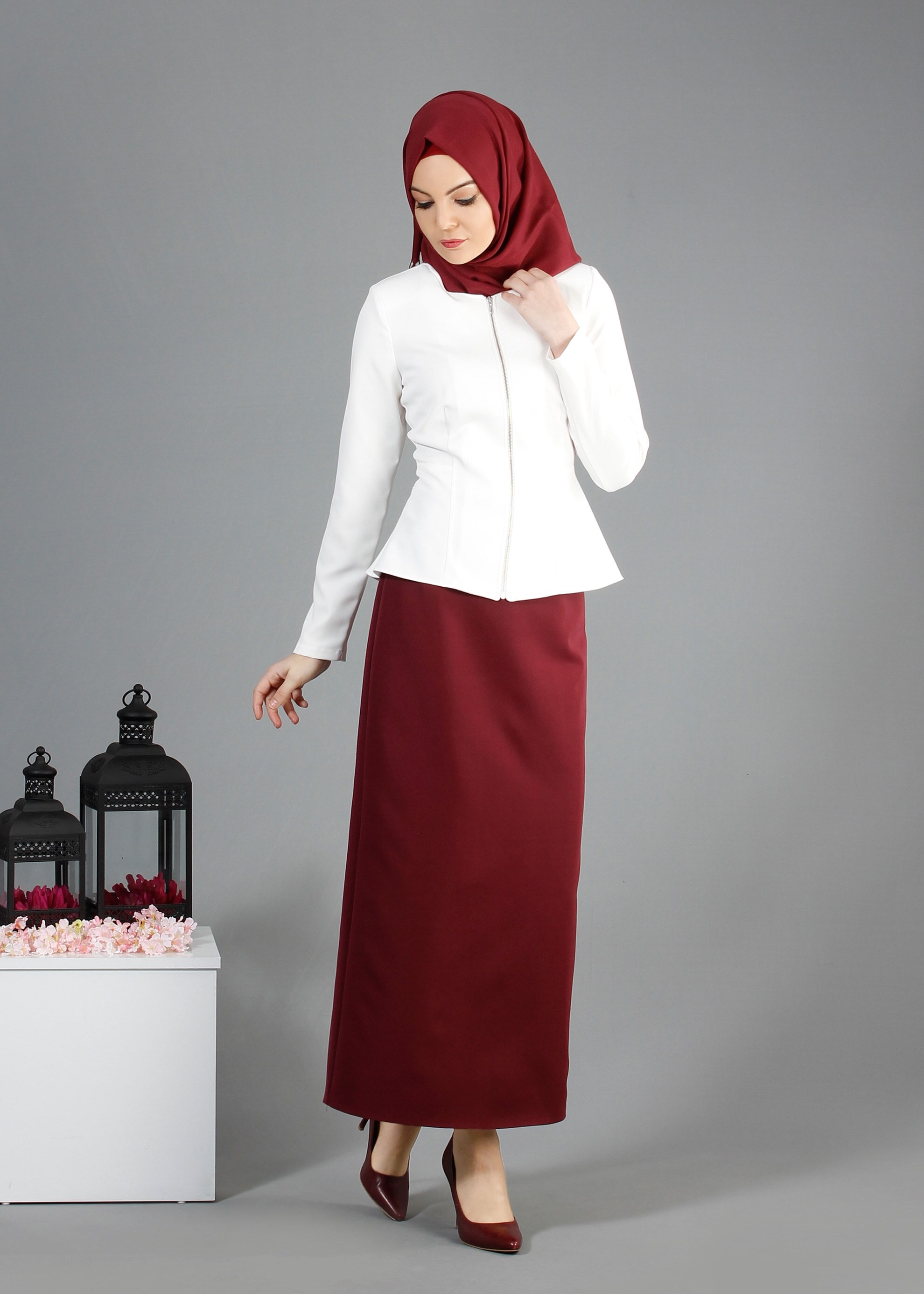 Tesettür giyim BEYAZ 4347 Dilma Tesettür Ceket 36/42(38/40) TEK38