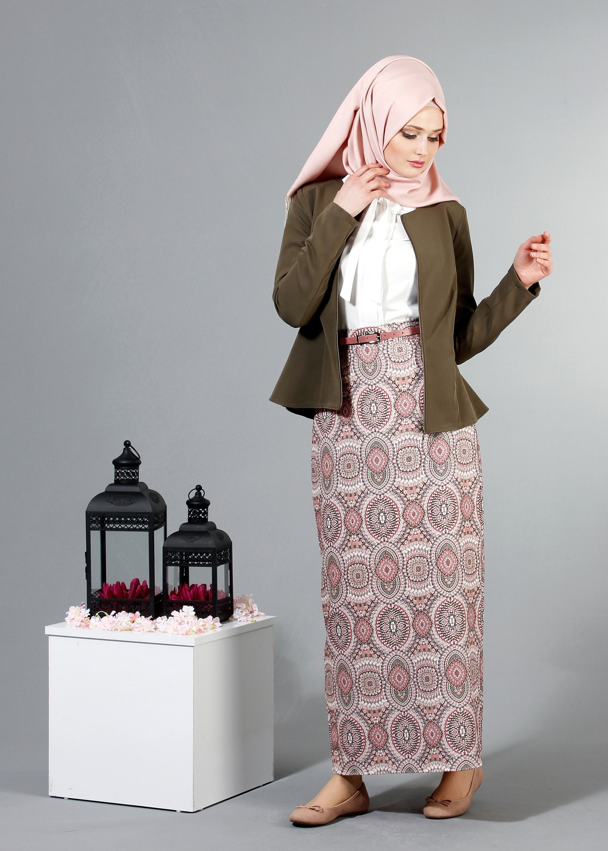 Tesettür giyim HAKİ 4347 Dilma Tesettür Ceket 36/42(38/40) TEK38