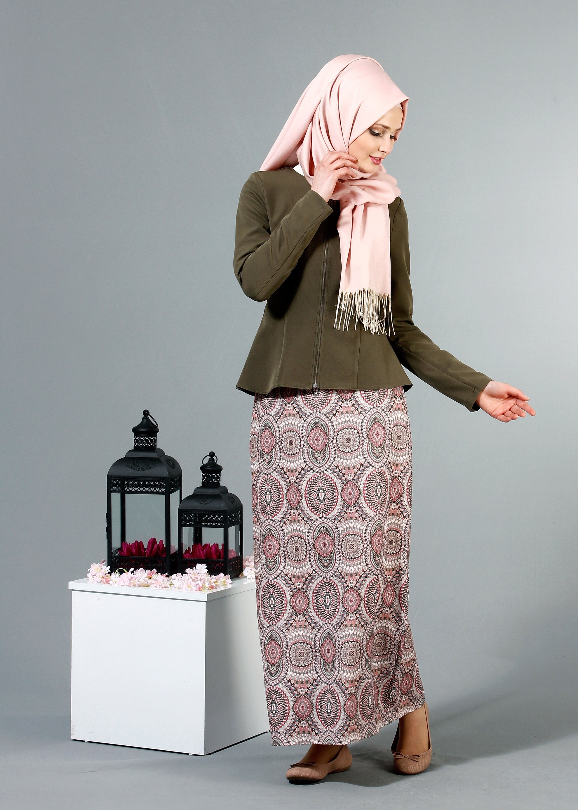 Tesettür giyim HAKİ 4347 Dilma Tesettür Ceket 36/42(38/40) TEK38