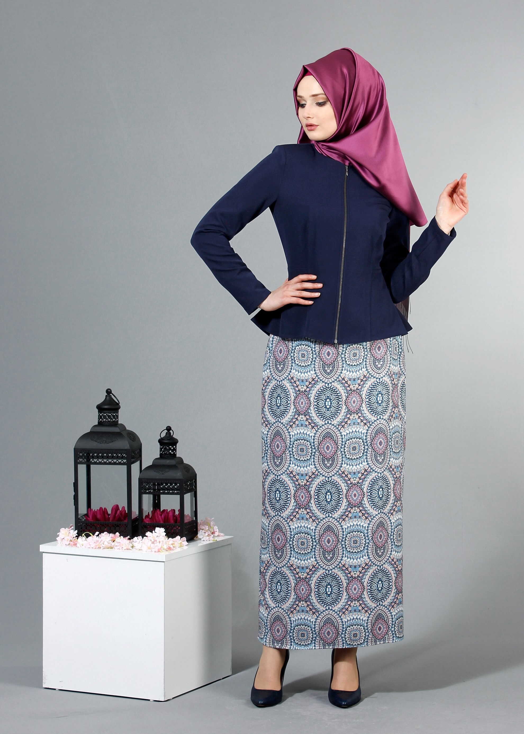 Tesettür giyim LACİVERT 4347 Dilma Tesettür Ceket 36/42(38/40) TEK38