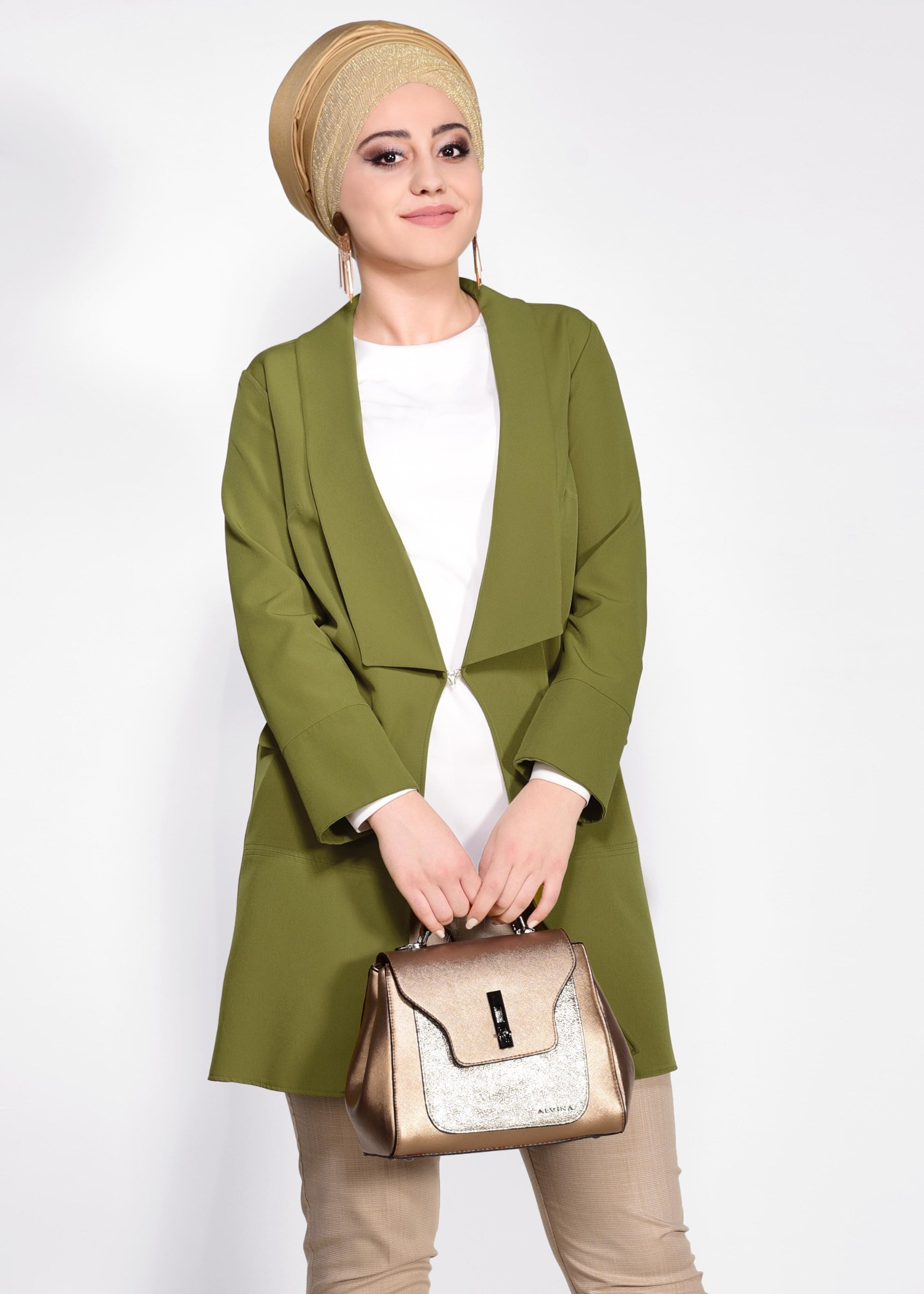 Tesettür giyim YEŞİL 4444 Dilma Tesettür Ceket 36/44(38-40) TEK42