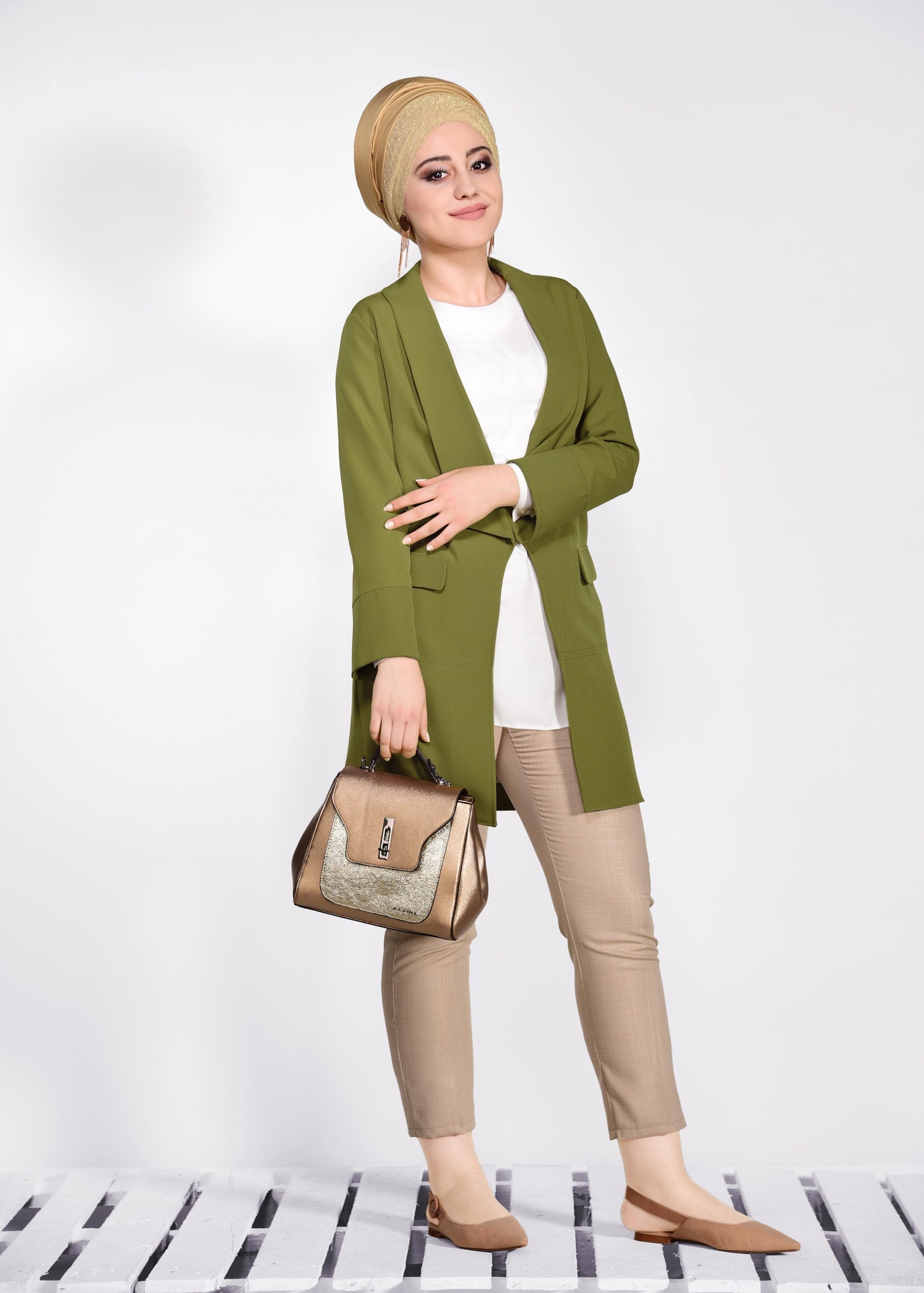 Tesettür giyim YEŞİL 4444 Dilma Tesettür Ceket 36/44(38-40) TEK42