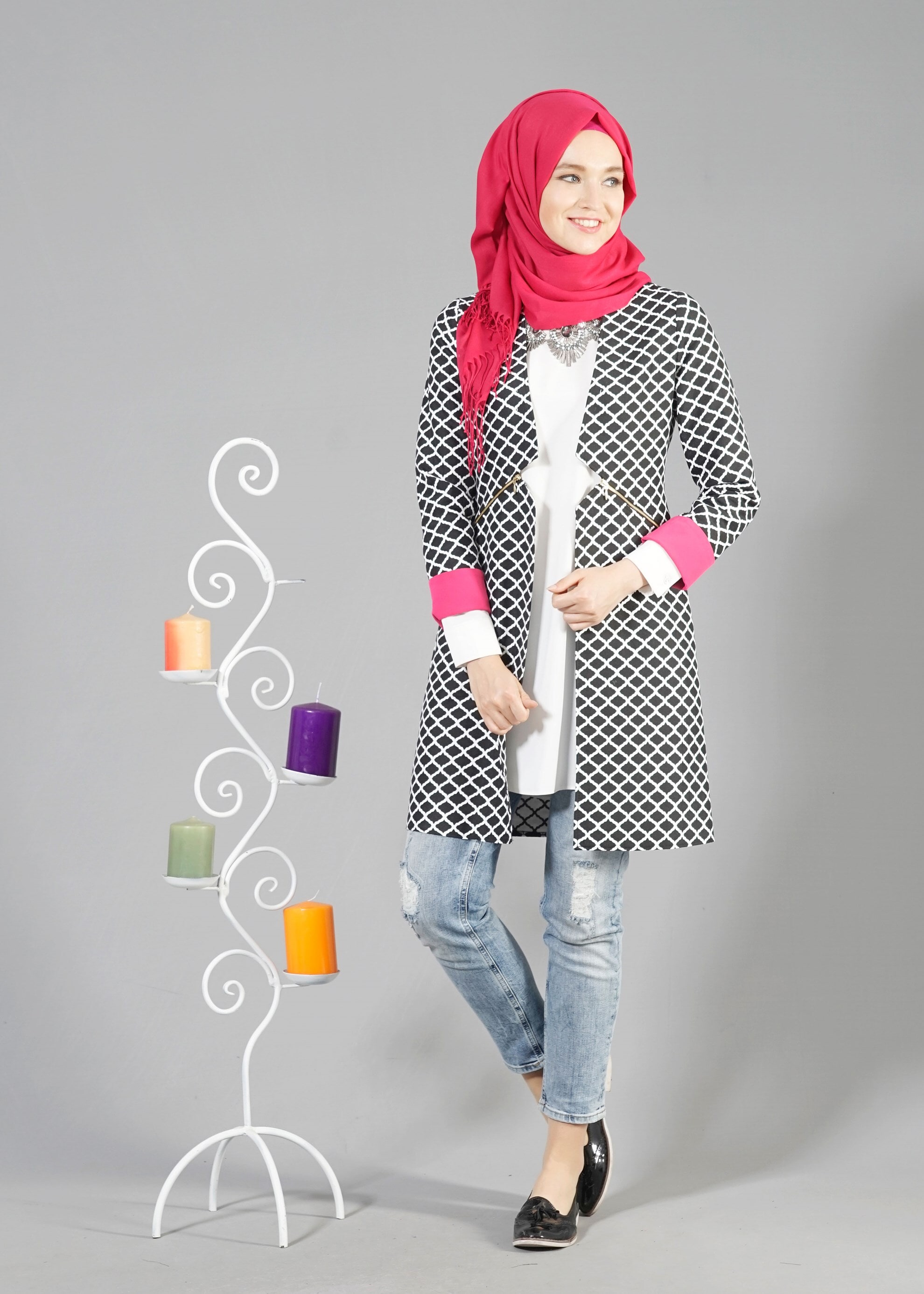 Tesettür giyim PUDRA 4523 JAKAR DES.6 CEKET 38/44 TEK40