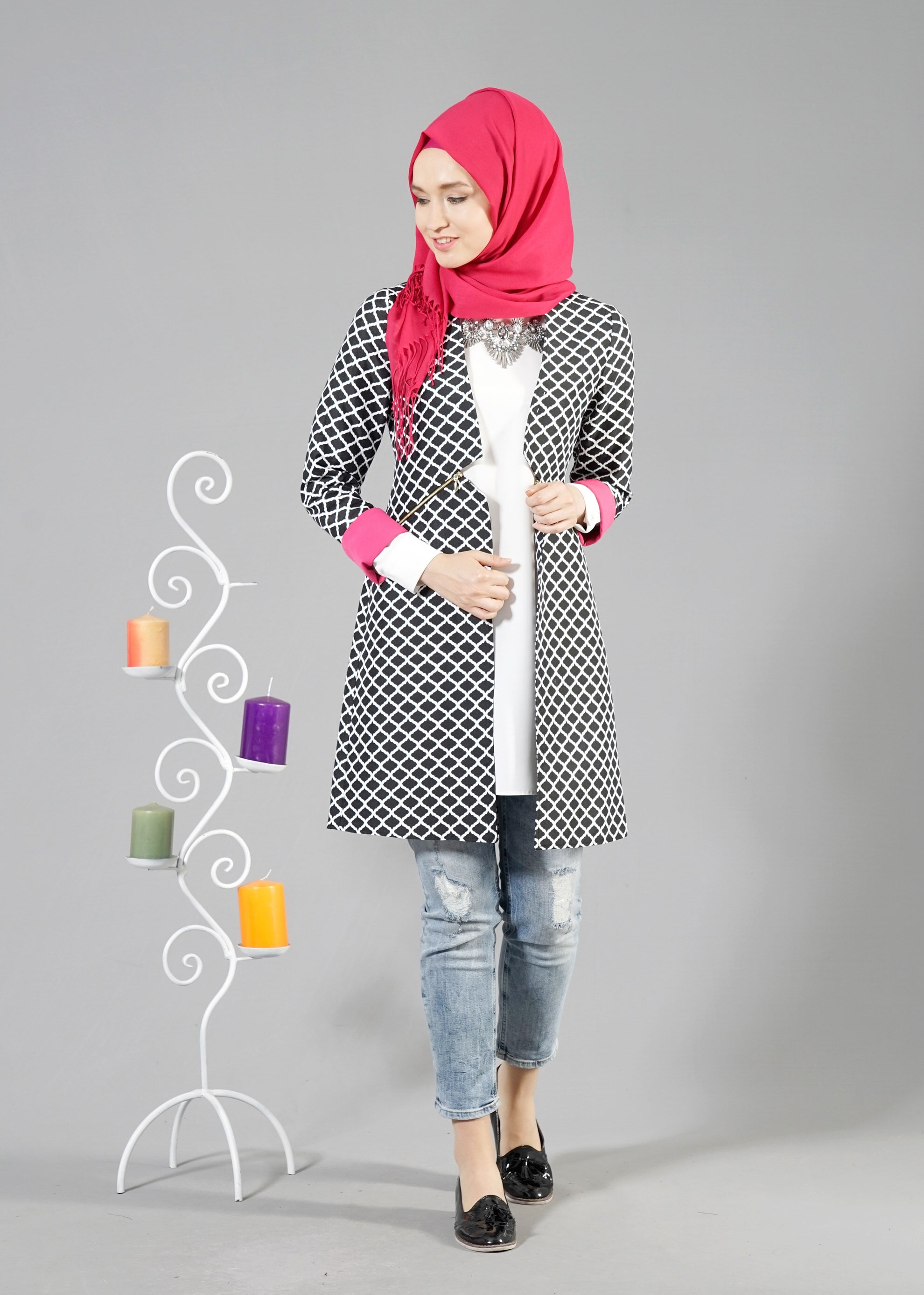 Tesettür giyim PUDRA 4523 JAKAR DES.6 CEKET 38/44 TEK40