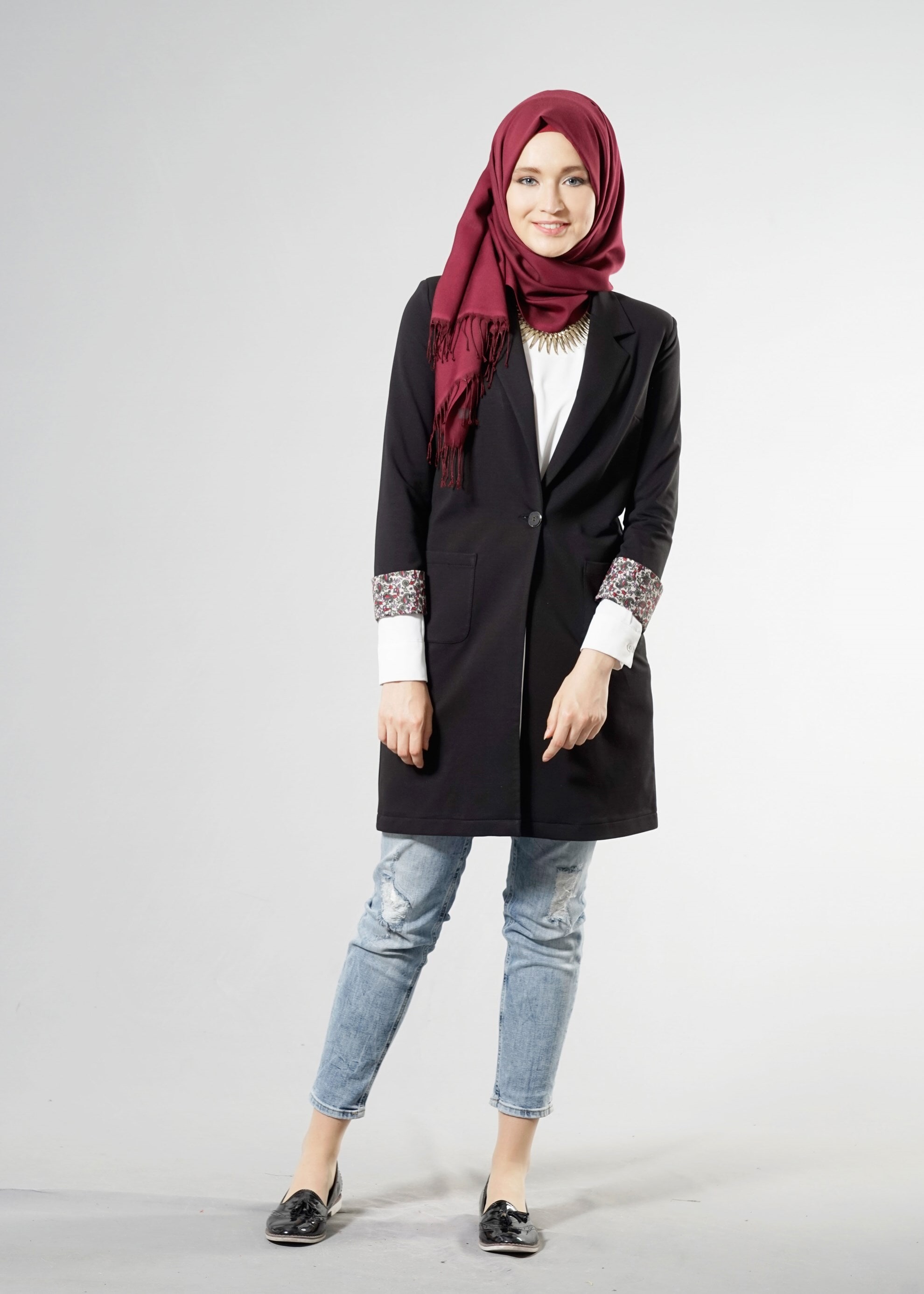 Tesettür giyim SİYAH 4524 Hilda Tesettür Ceket 36/44(38-40) TEK42