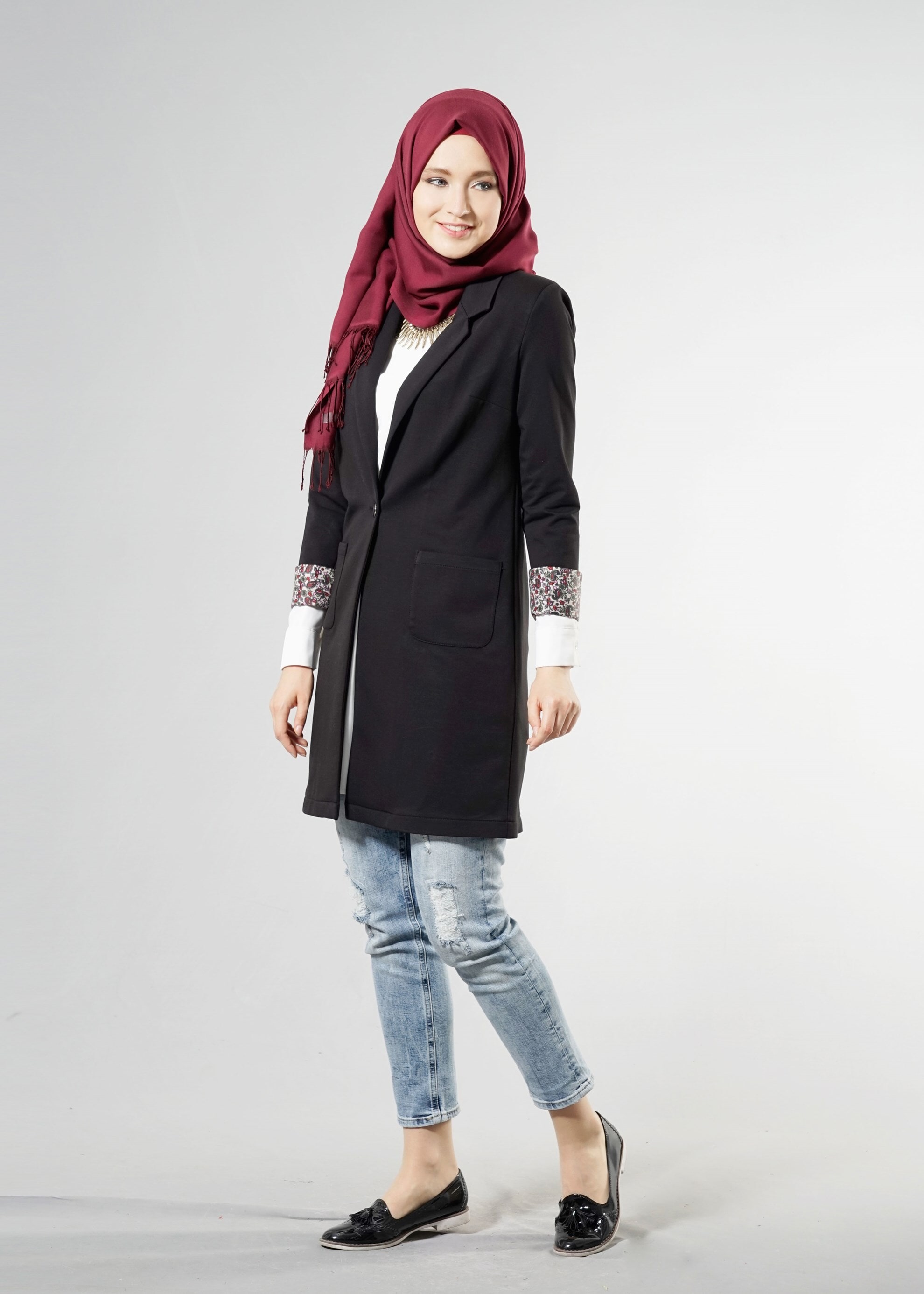Tesettür giyim SİYAH 4524 Hilda Tesettür Ceket 36/44(38-40) TEK42