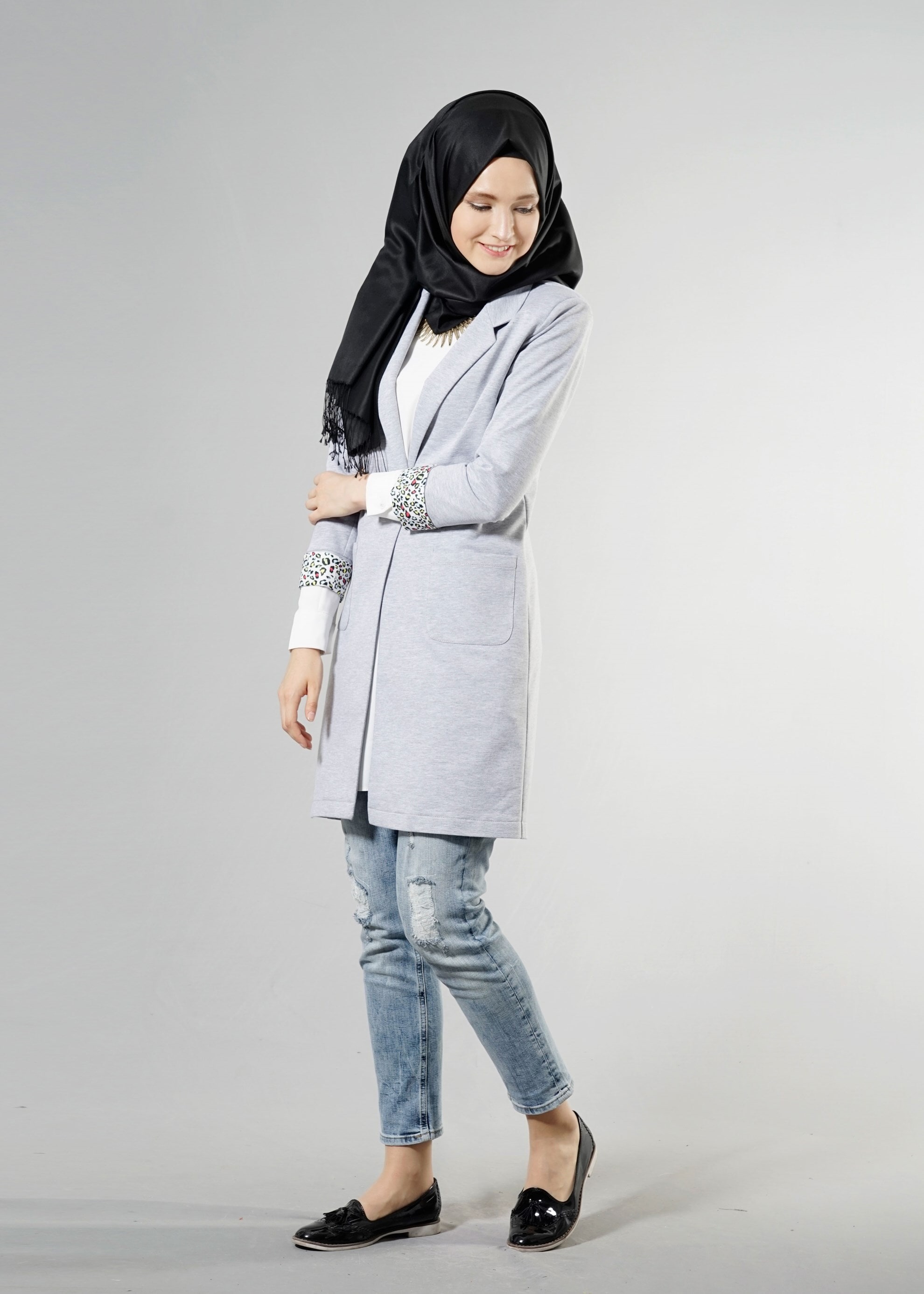 Tesettür giyim GRİ 4524 Hilda Tesettür Ceket 36/44(38-40) TEK42